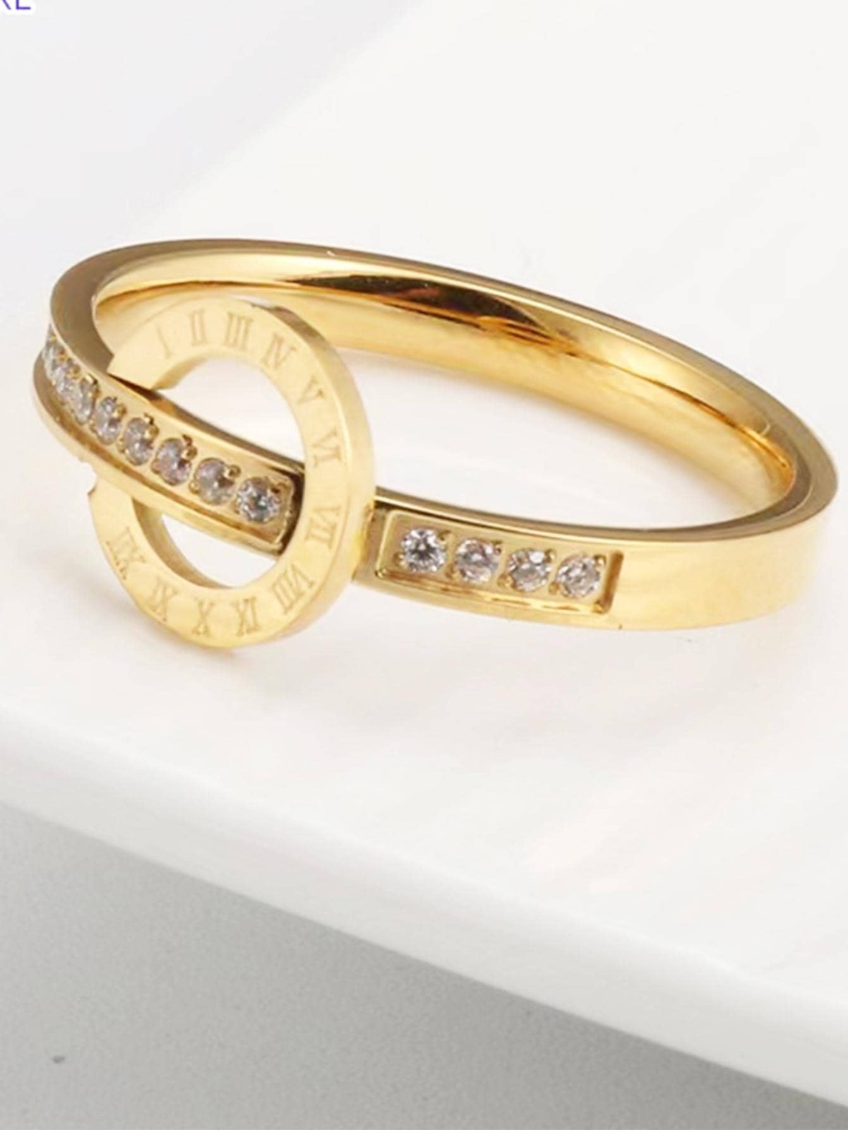 Women’s Gold Tone Roman Numeral Rhinestone Ring Copper Fashion Jewelry