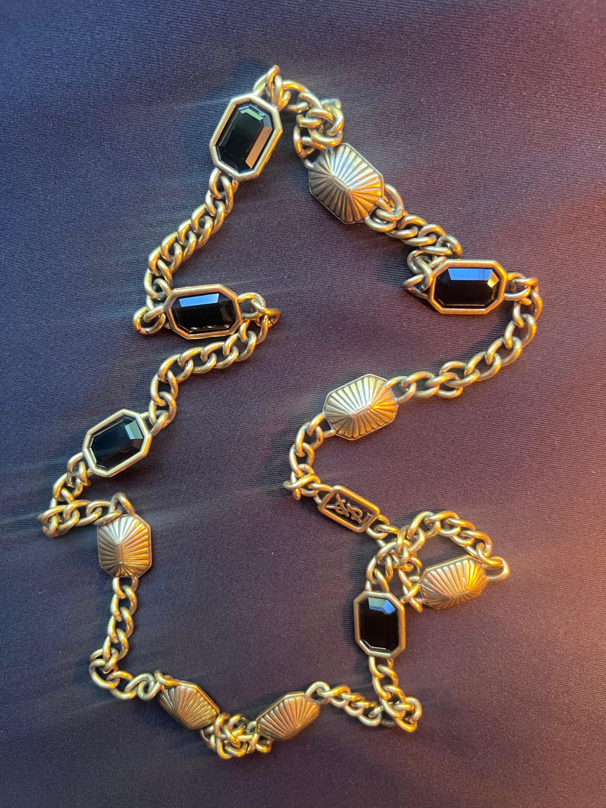 Vintage Yves Saint Laurent YSL Gold Black Cabochon 36″ Chain Necklace
