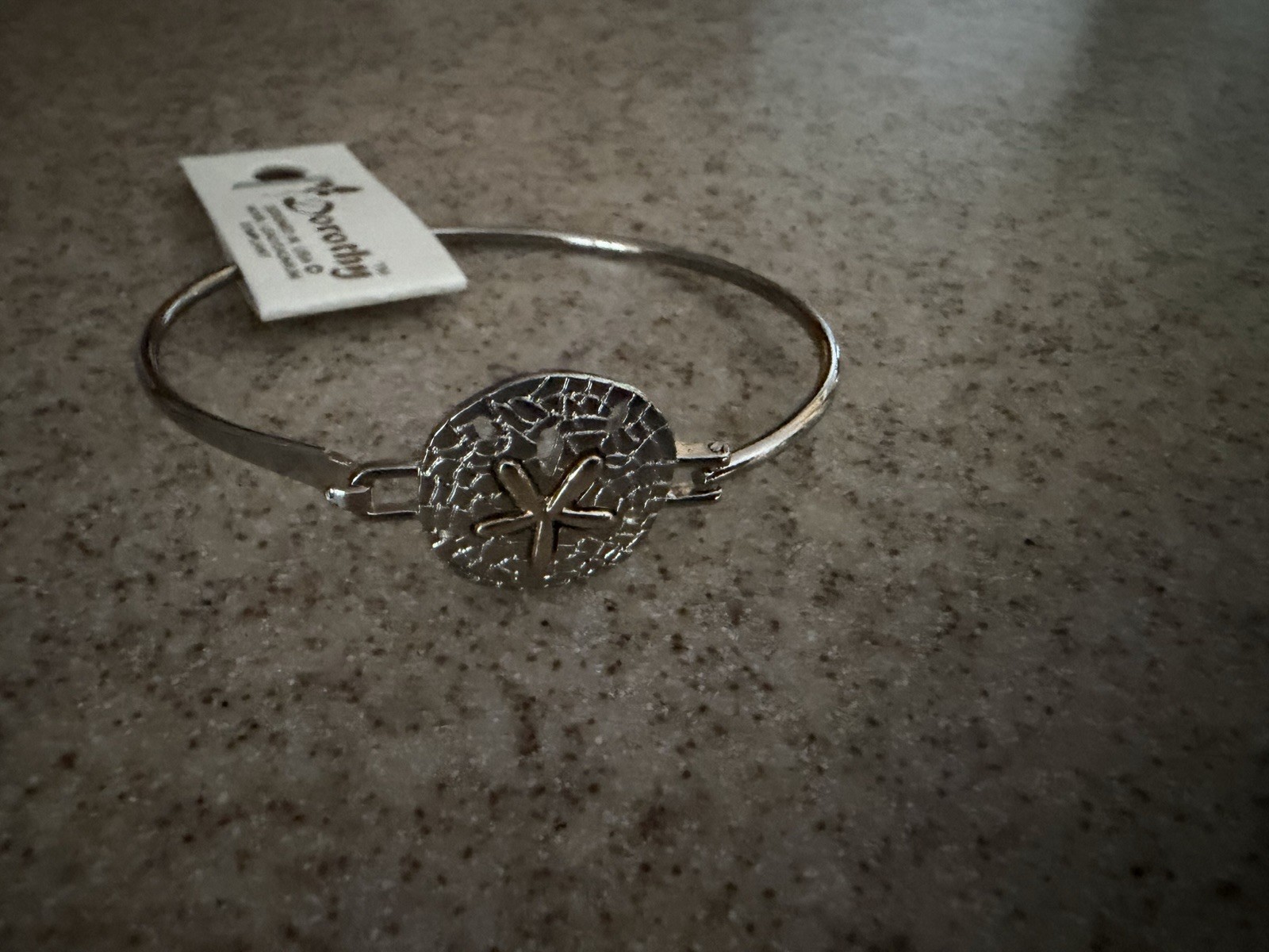 Doodlbug Silver Bangle Charm Bracelet Beach Theme Signed Hook Closure Round