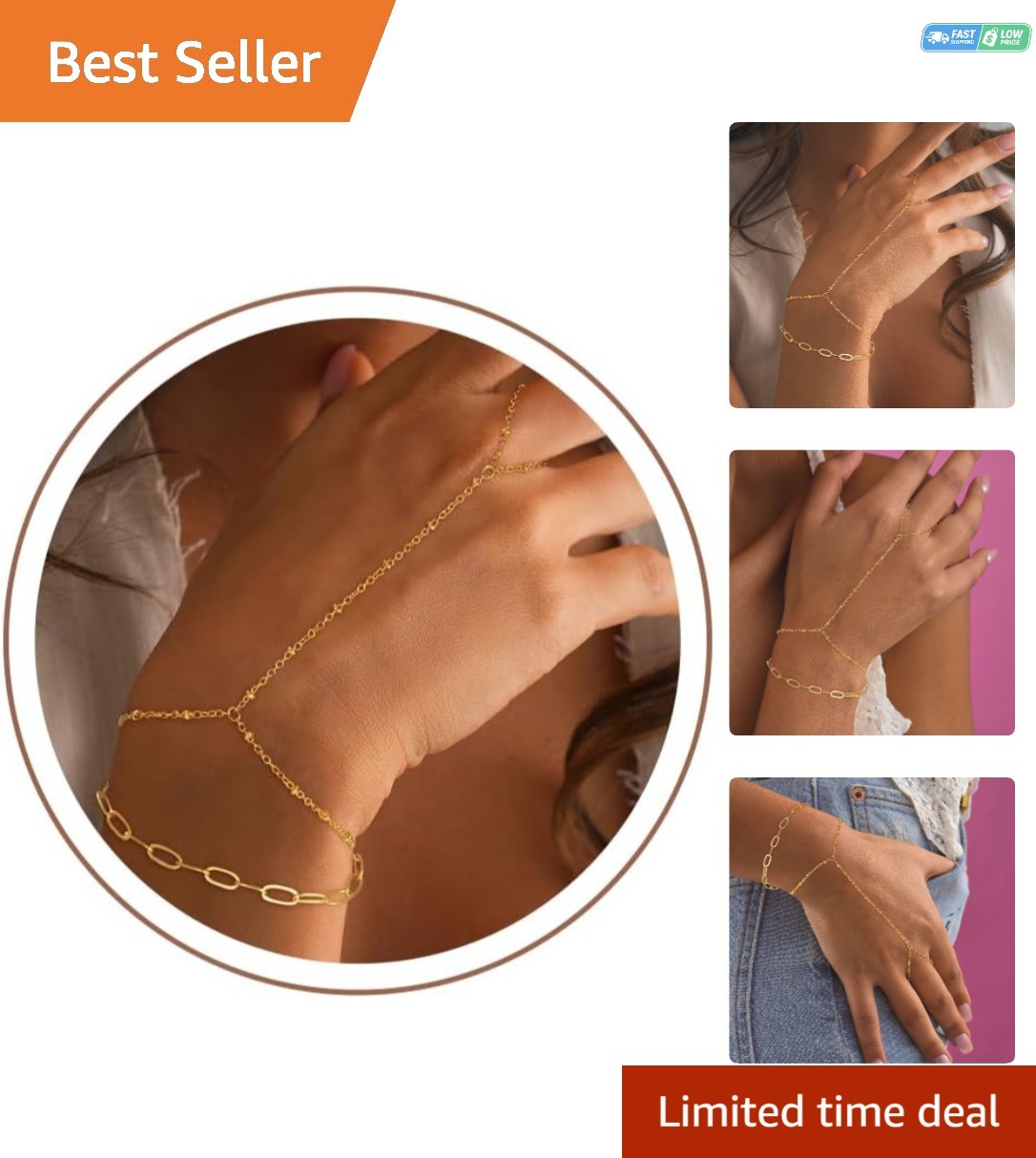 Hypoallergenic 14K Gold Plated Hand Chain Bracelet – Perfect for All Occasions