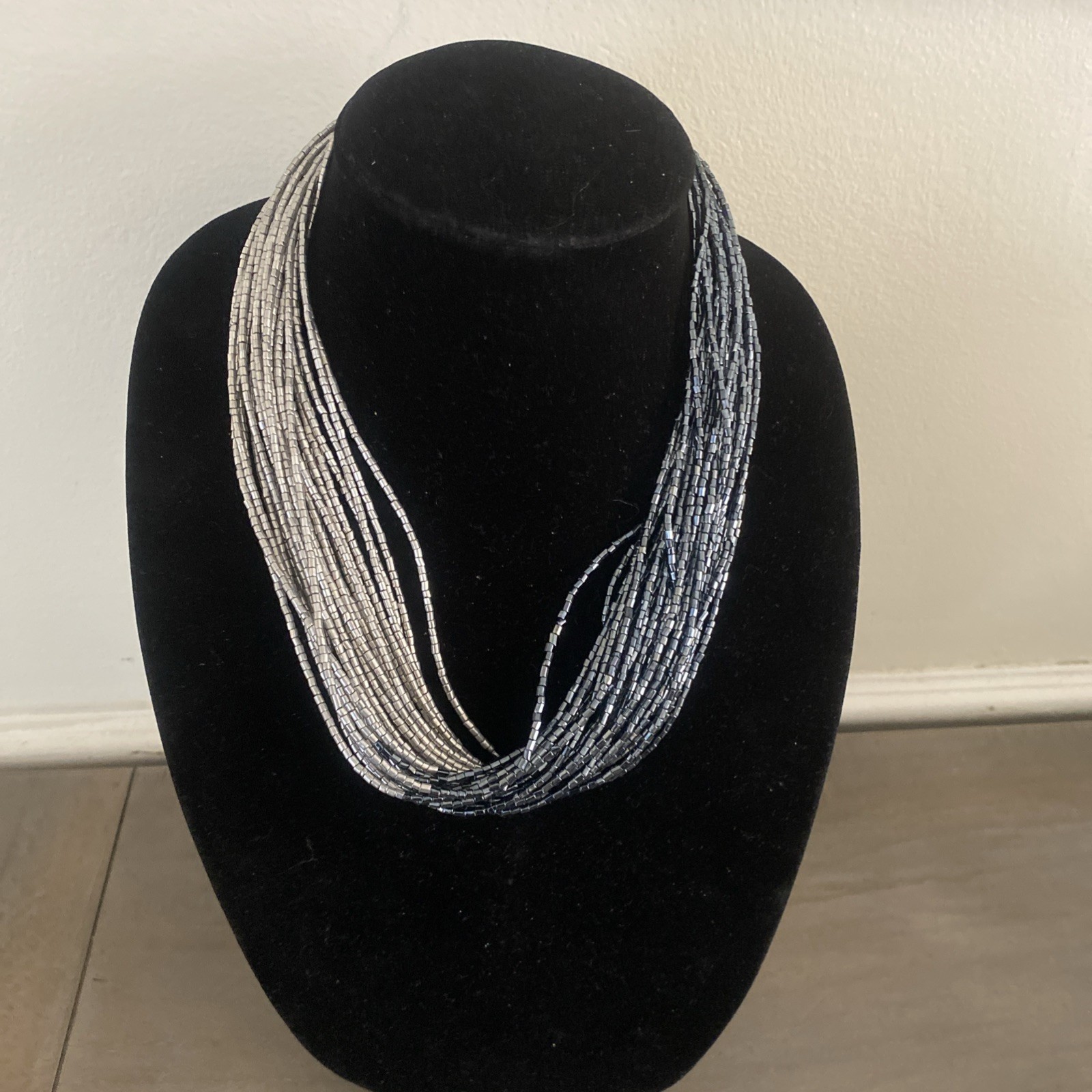 Necklace Earring Two Tone Set Pewter Silver Beaded Boho Chic Resort Glam Summer