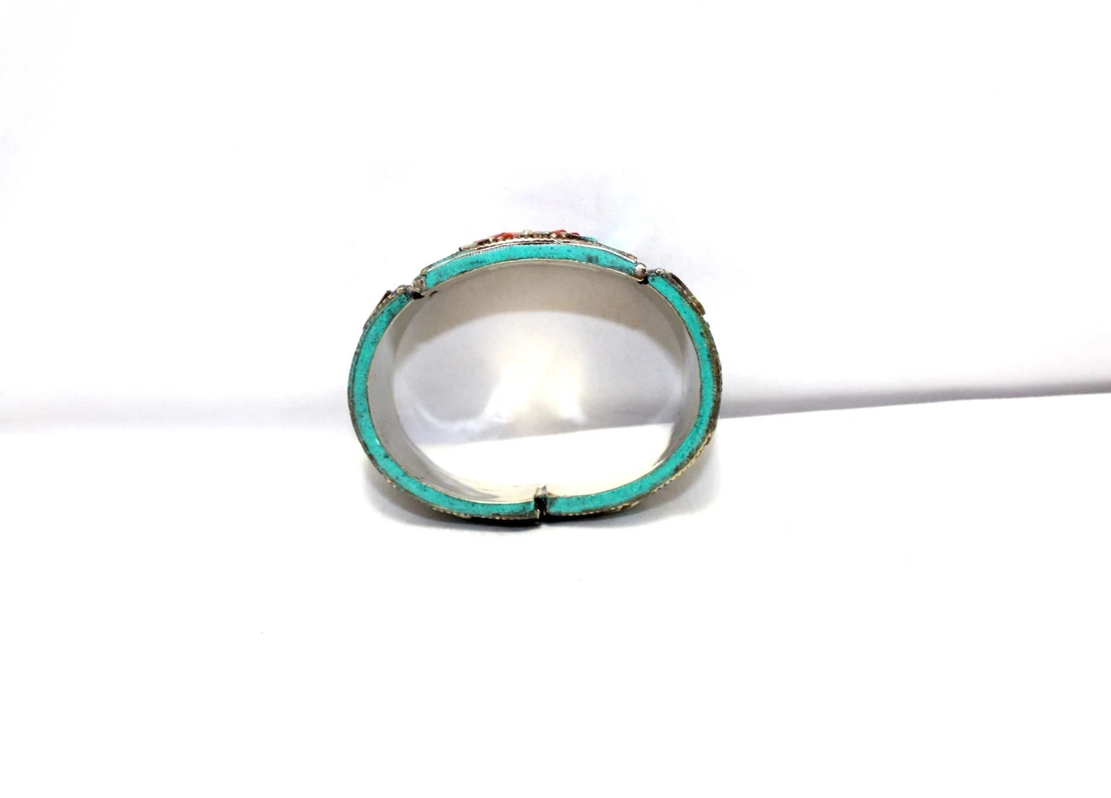 Turquoise Bracelet Alloy Steel Coral & Gem Stone Tibetan Nepal Handmade