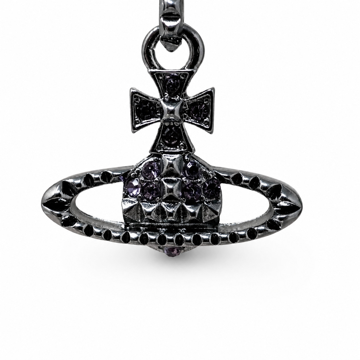 Vivienne Westwood Necklace Black Studded Orb Pendant With Purple Crystals & Box