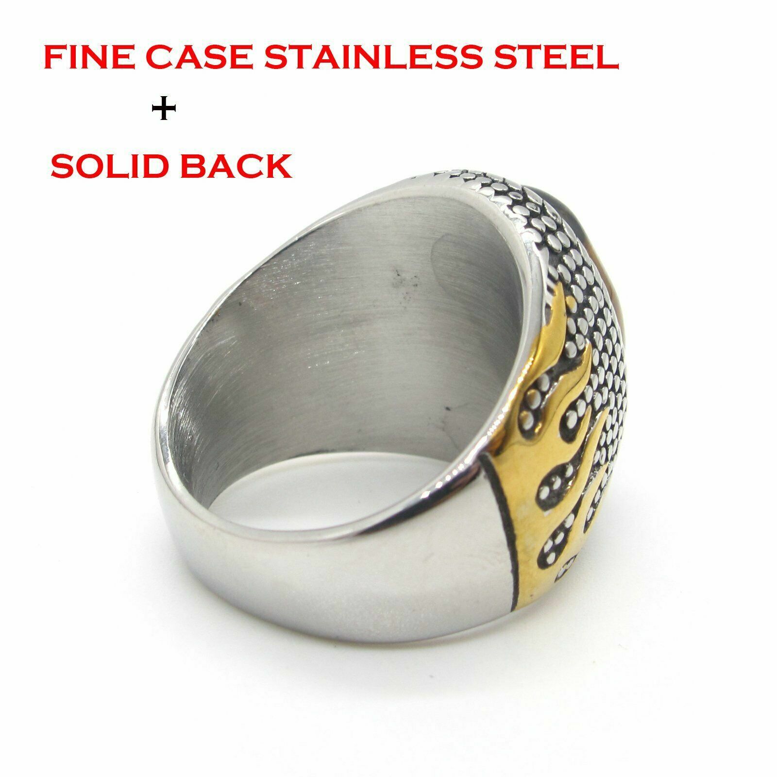 Mens Stainless Steel Gold Natural Oval Tiger Eye Stone Ring Men Size 7-15 Gift
