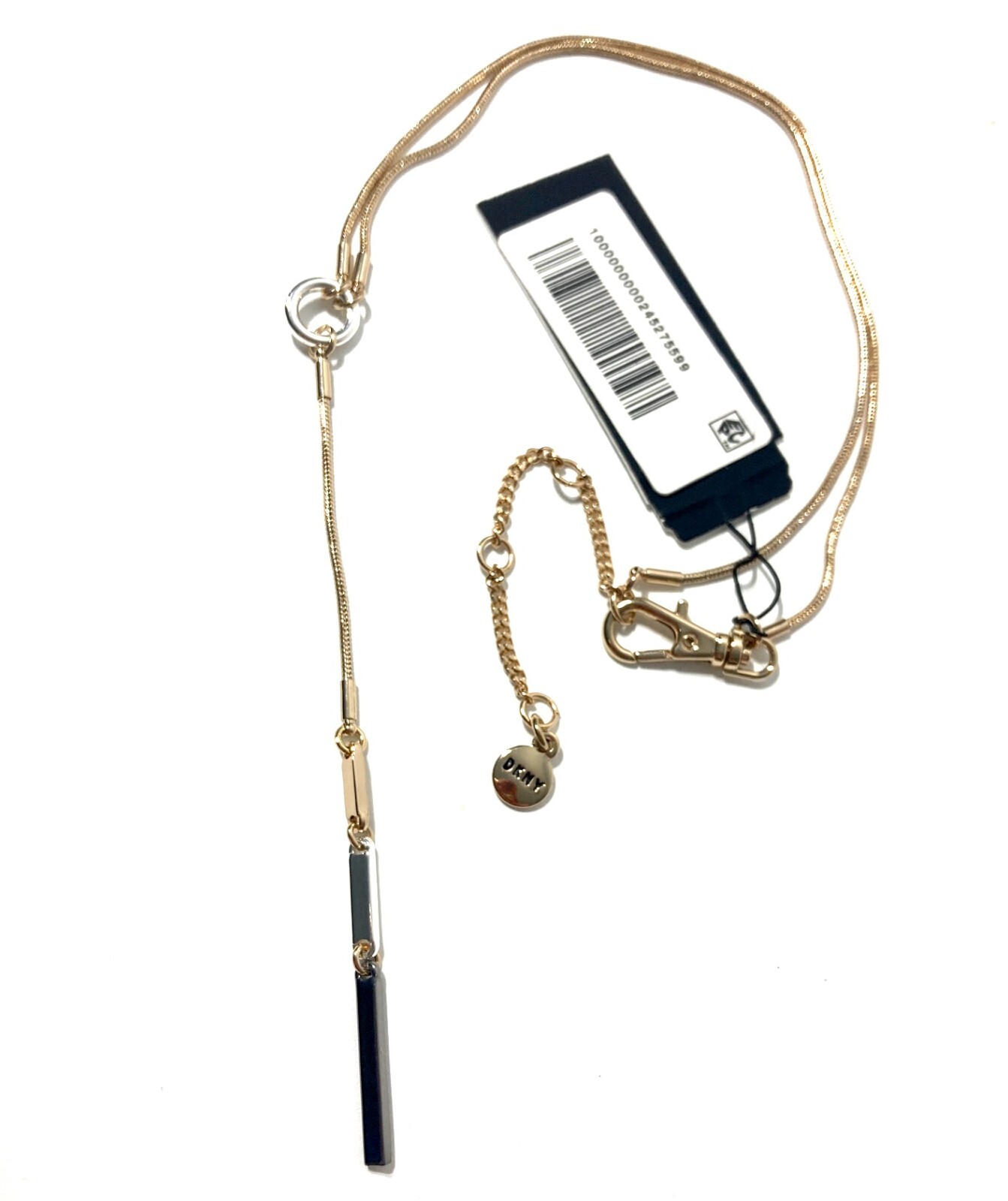 NEW DKNY DONNA KARAN NYC TRI-TONE MIXED METAL CHAIN LARIAT PENDANT NECKLACE 16″