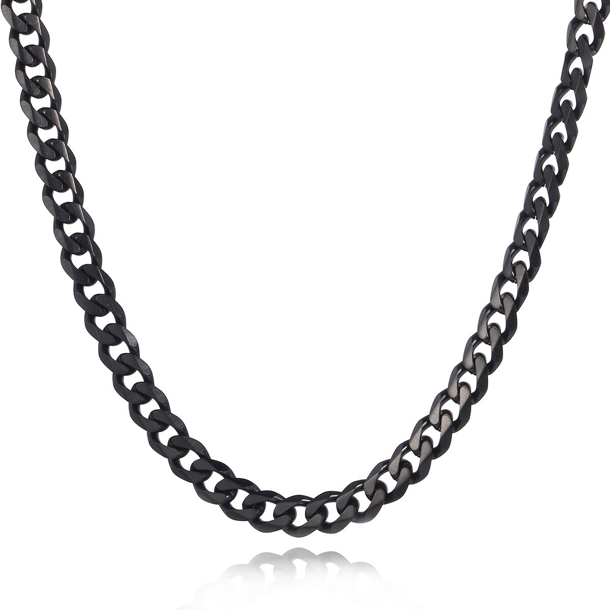 7mm Black Color Stainless Steel Curb Cuban CHAIN Necklace Bracelet Jewelry Set
