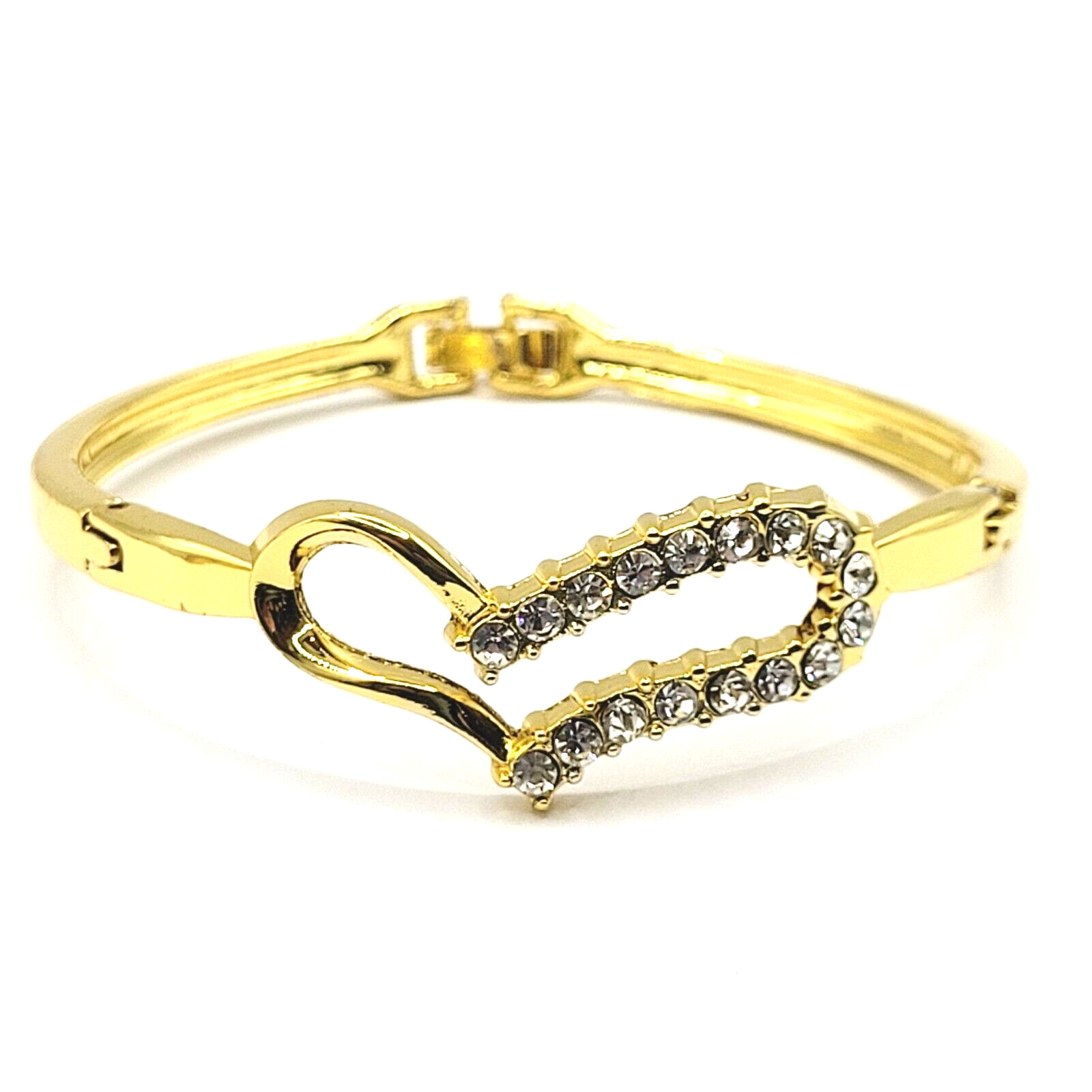 Austrian Crystal Rhinestones Modern Art Deco Heart Bracelet Gold Tone 8 Inch