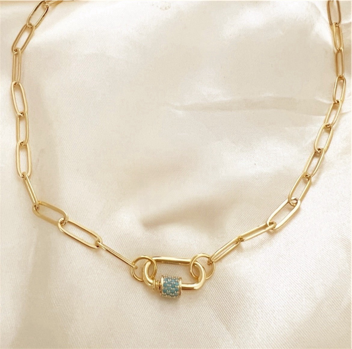 18K Gold Plated Locked Heart Carabiner Necklace Titanium Steal Womens Jewelry