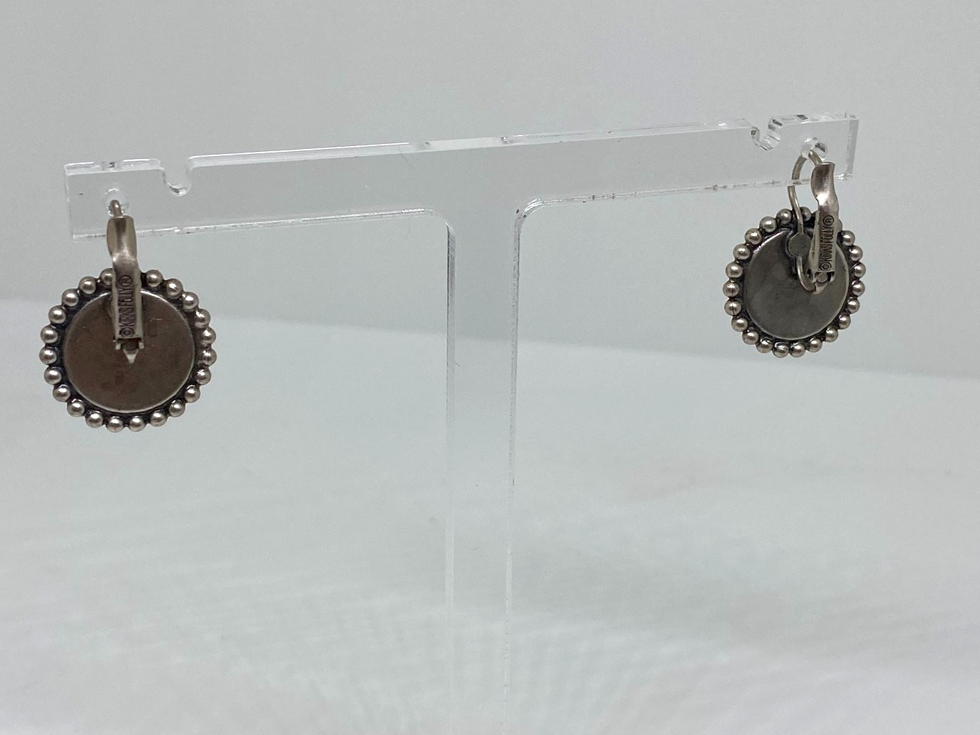 Kirks Folly Moon Face Earrings Iridescent Silvertone Leverback Signed Celestial