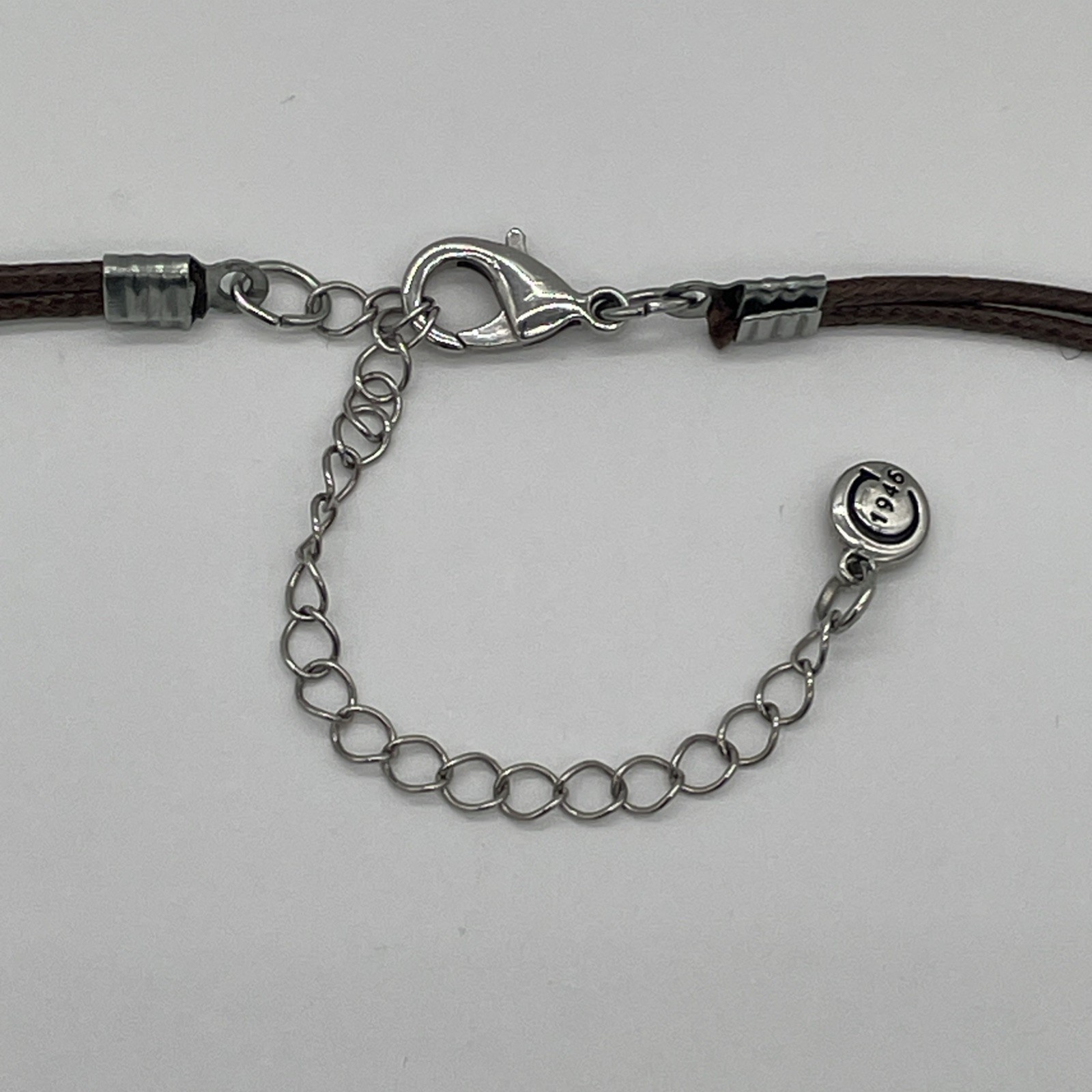 C1946 Multicolor Beaded Necklace Pendant With Silver Tone Spacers & Brown Cord