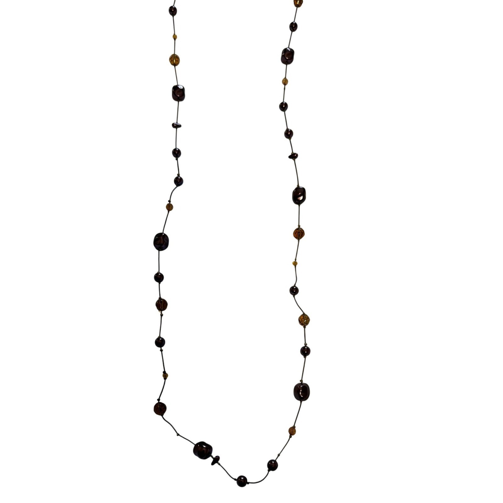 Long Station Necklace Plum Purple Faux Pearl Amber Faceted Beads Layering