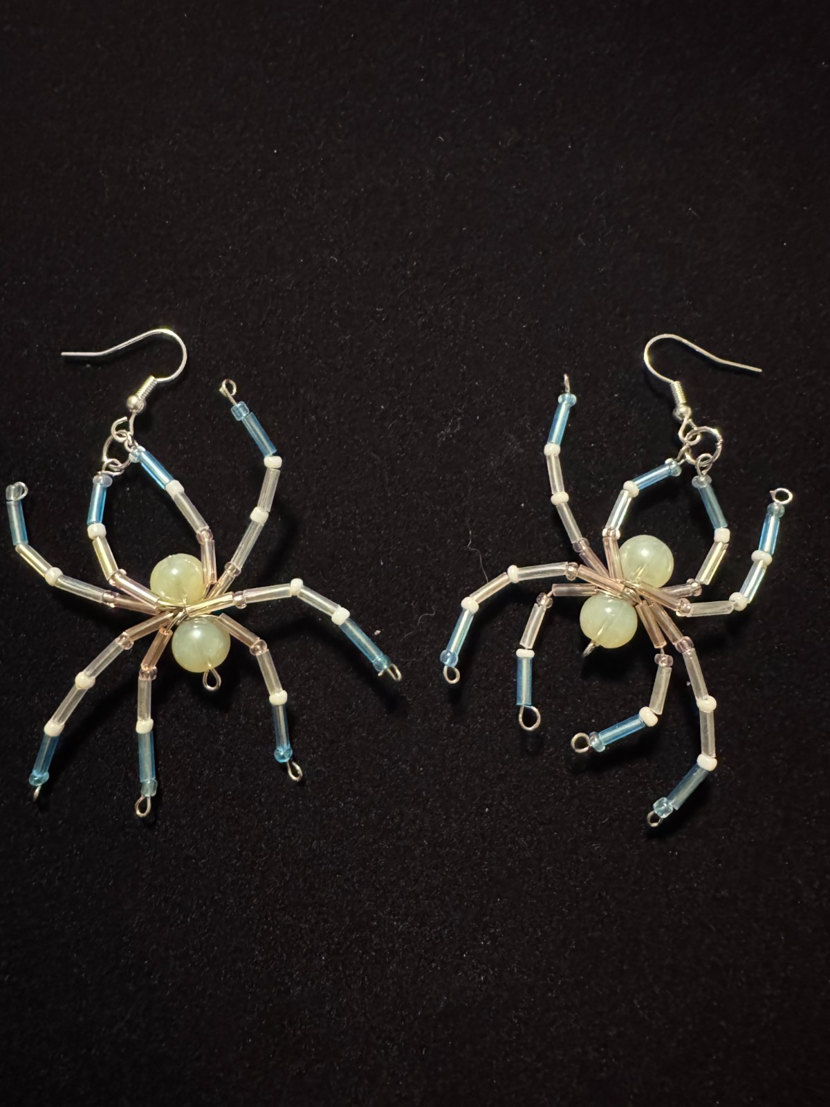Handmade Halloween Beaded Spider Earrings – Blue, Pink & White Trans flag