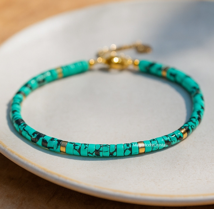 Natural Turquoise Bracelet Tube Beaded Women Jewelry December Birthstone Gifts