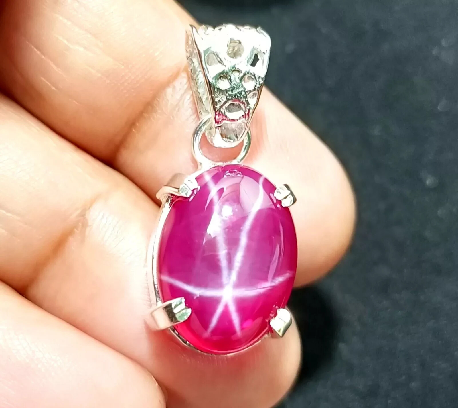 Certified 28.00 Ct Natural 6 Ray Star RUBY 925 Solid Silver Pendant Gemstone