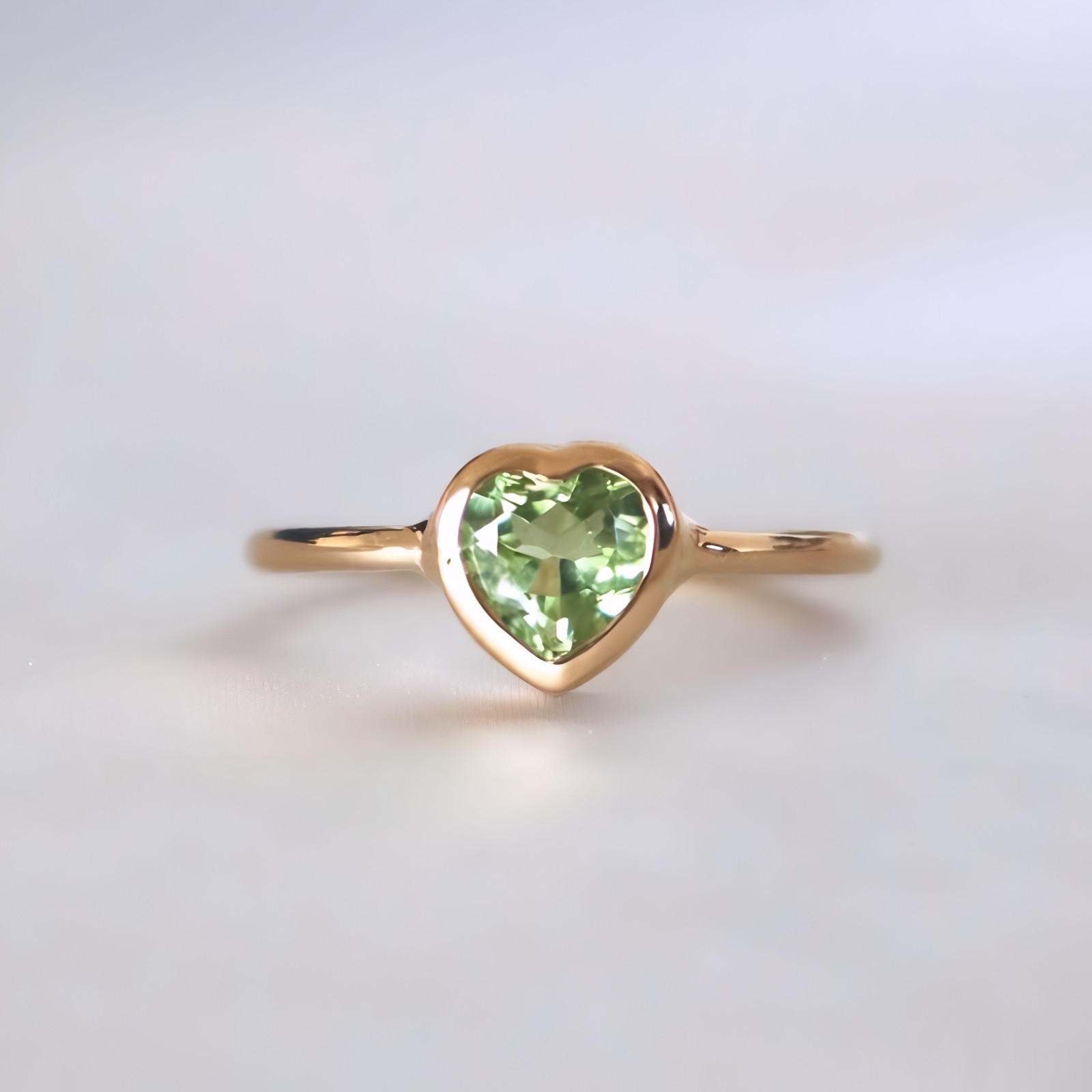 Natural Green Peridot Heart Ring 925 Sterling Silver Gold Plated Handmade Gift