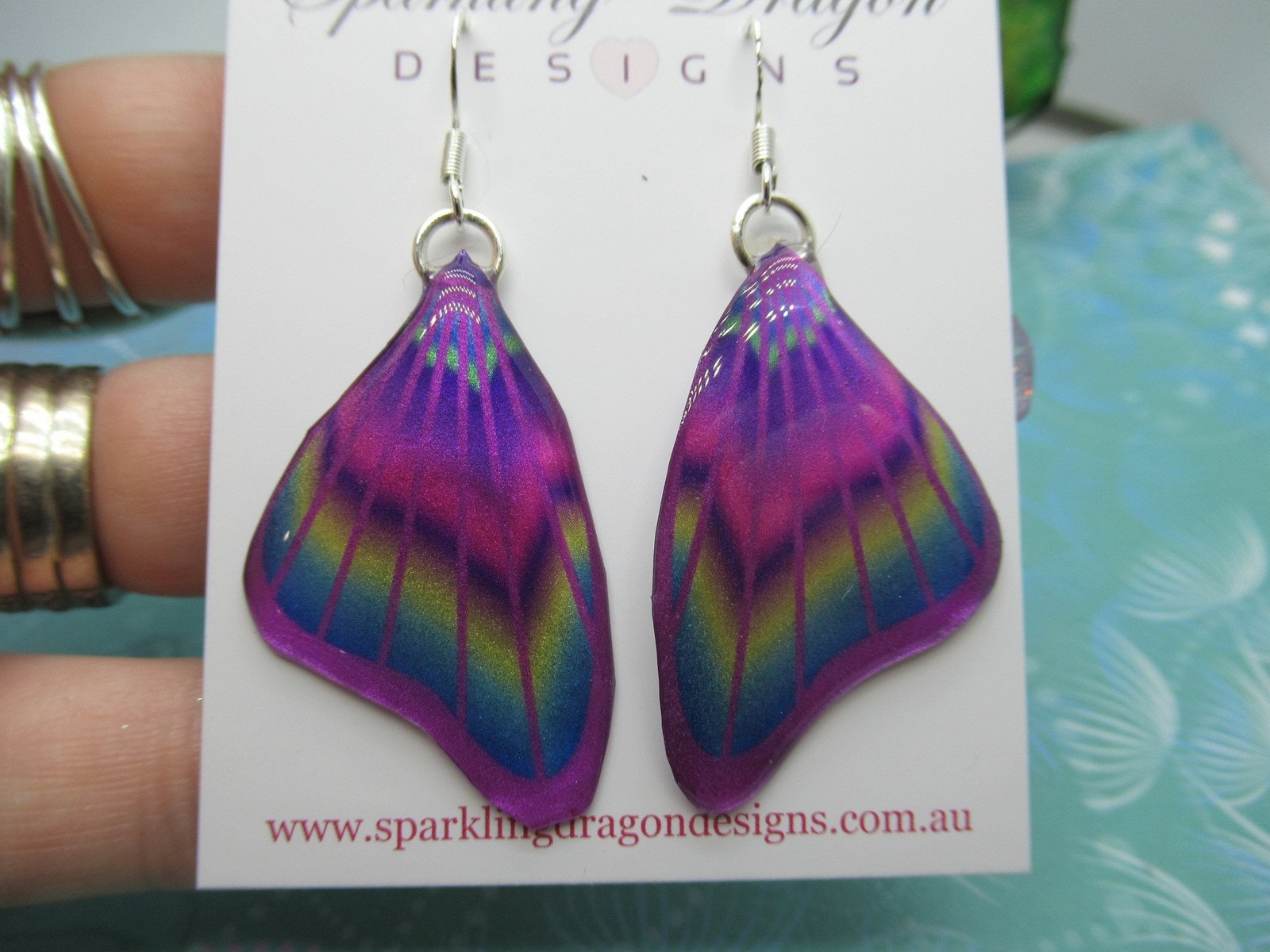 Butterfly Wing Earrings Purple & Rainbow- Fairy Jewellery, Fun Gift for her