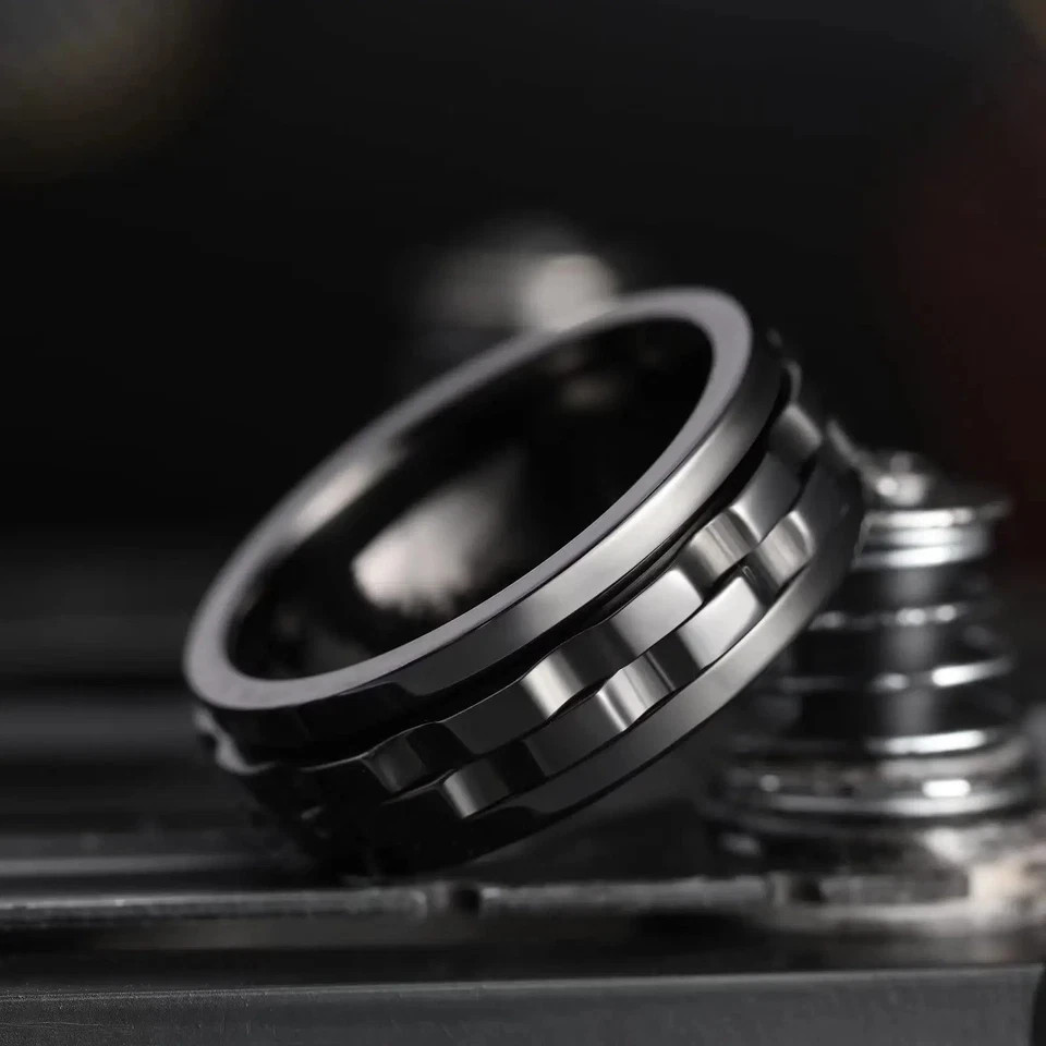 Anti Stress Stainless Steel Ring For Men Gear Chain Rotating Anxiety Relief