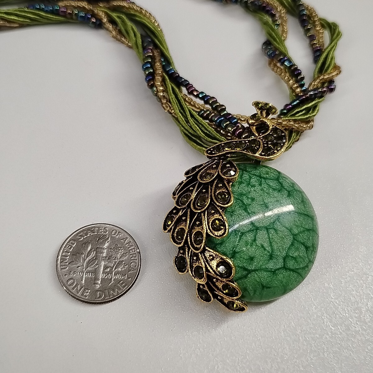 Fairytale Statement Beaded Peacock Pendant Necklace 20.5″ Fashion Jewelry