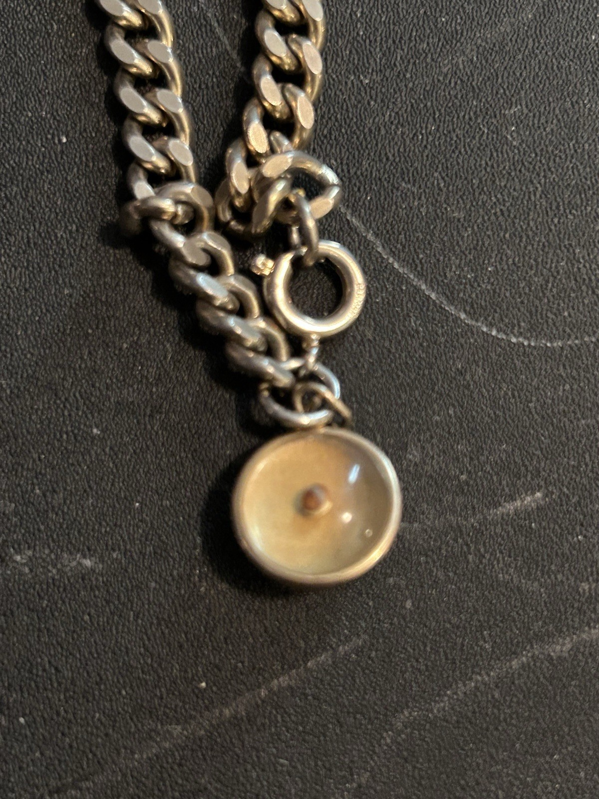 Silver-Tone Cuban Link Chain Bracelet w/ Round Religious Dangle Charm