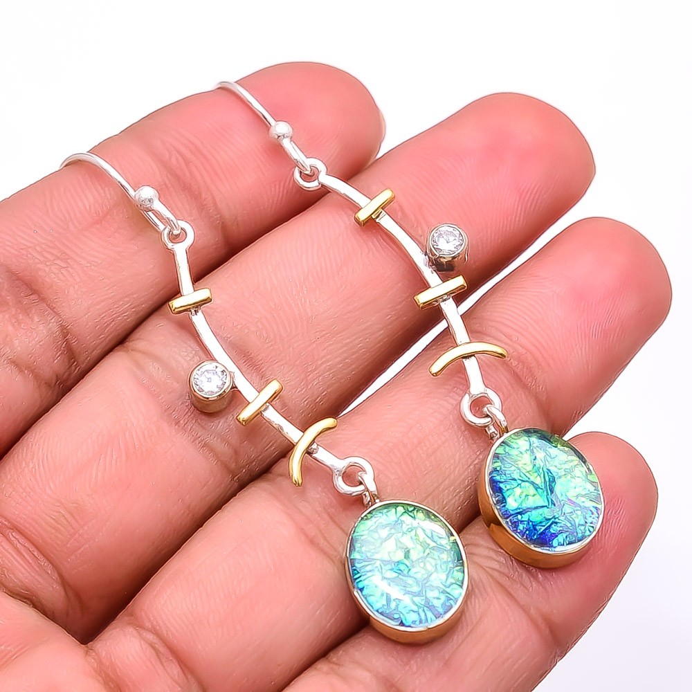 Triplet Opal & White Topaz 925 Sterling Silver Two Tone Earring 2.34″ E23