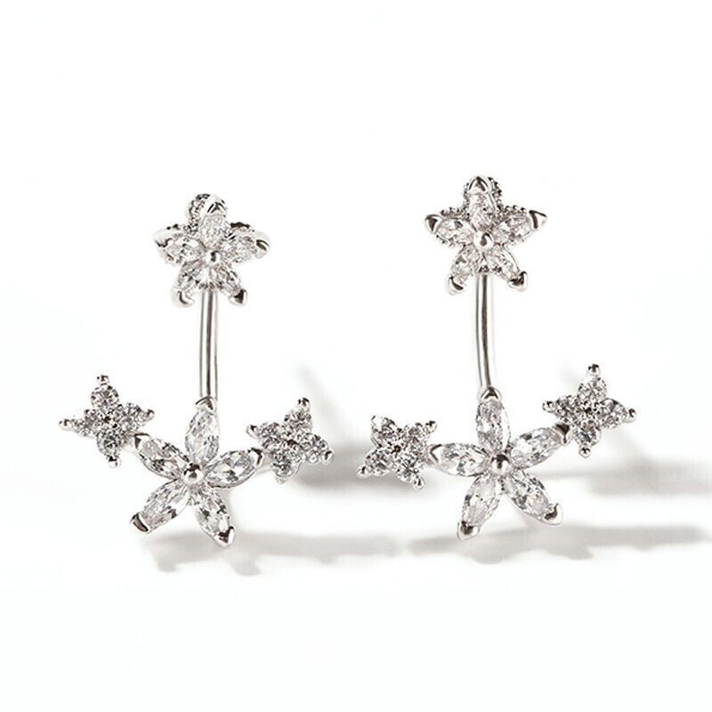 Marquise Simulated Diamond Stunning Fancy Climber Earring 14k White Gold Plated
