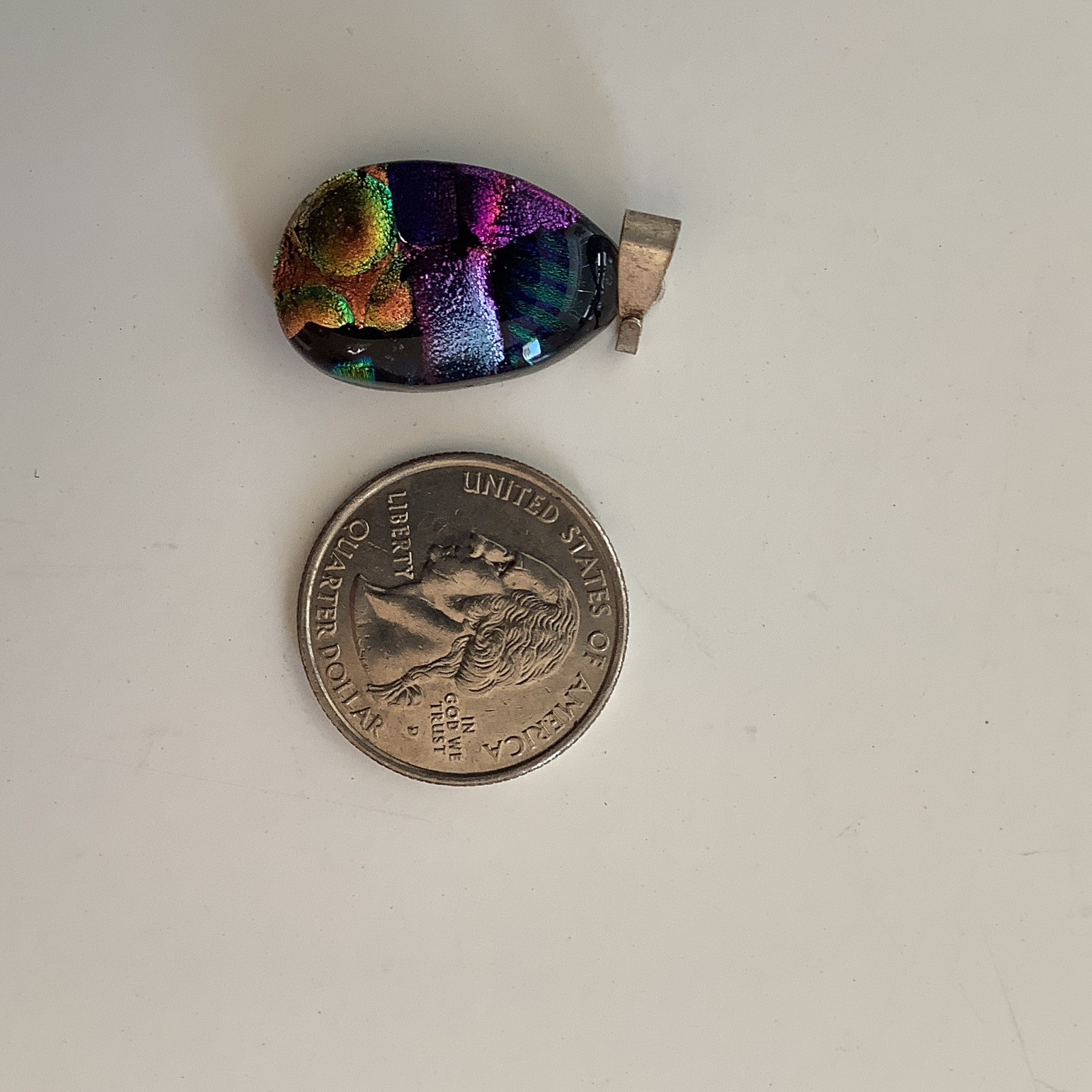 Multicolor Glass Oval Charm Pendant, Iridescent Teardrop Style, 1 Gemstone