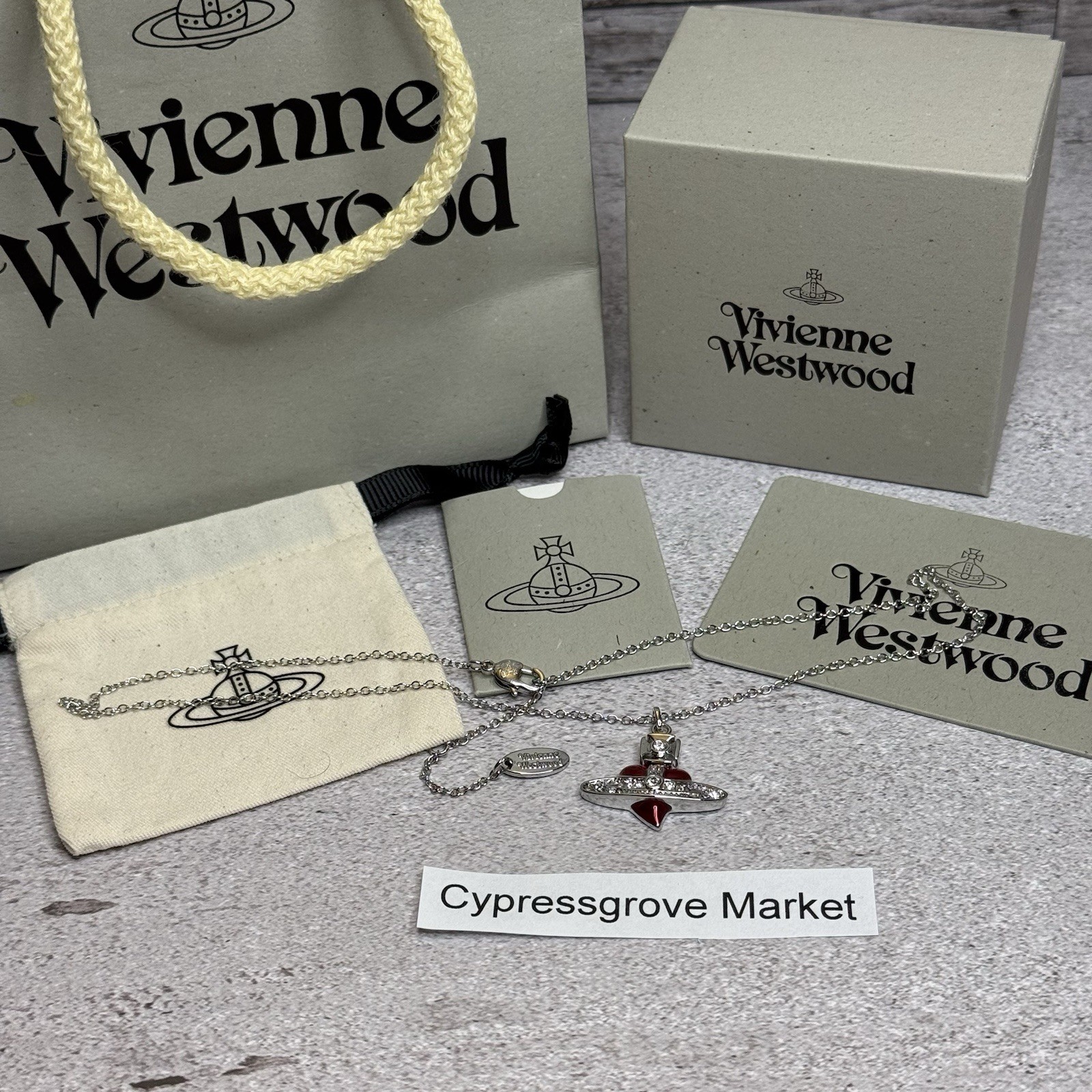 Used Vivienne Westwood Necklace Red Diamante Heart WITH PACKAGING