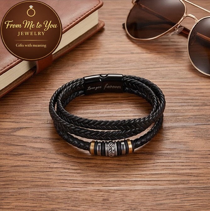 Gift for him, Leather Love bracelet engraved for valentines day.