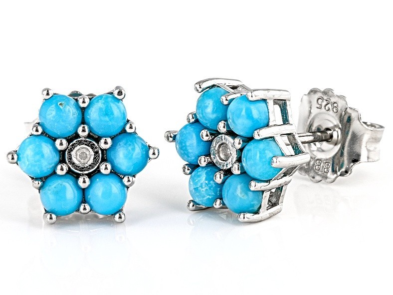 Blue Sleeping Beauty Turquoise Rhodium Over Silver Stud Earrings 0.01ctw New