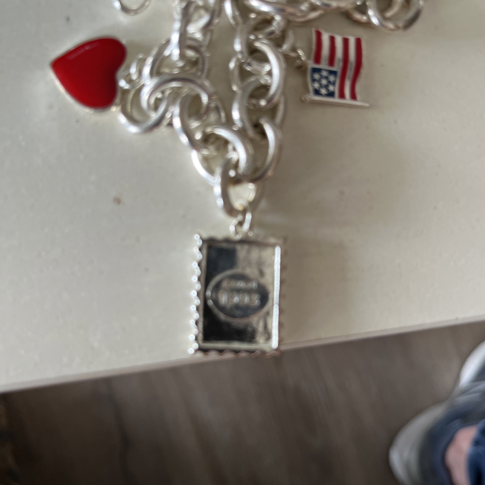 US Postal Stamp charm bracelet, silver-tone