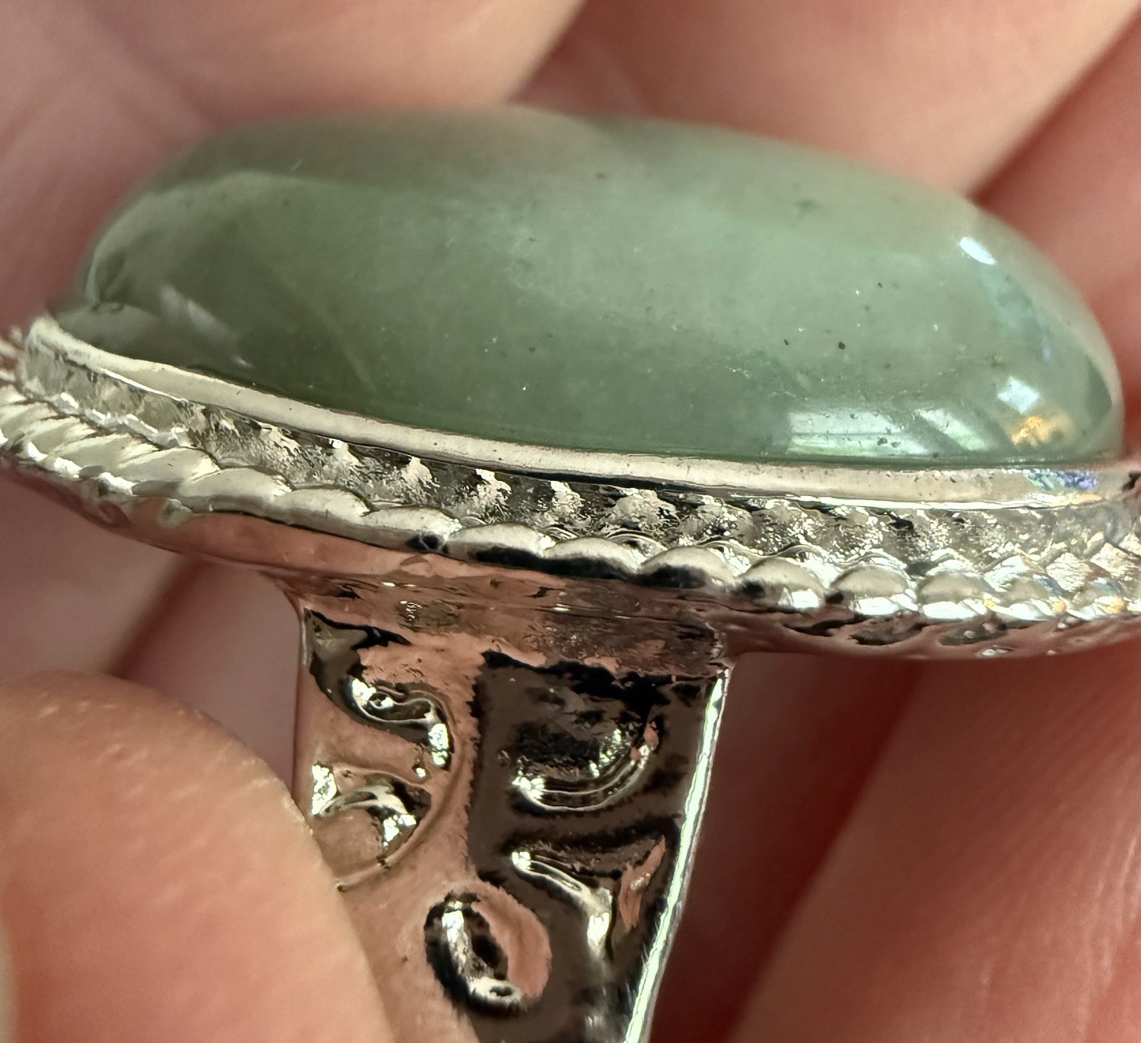 Crystal Cocktail Ring Green Aventurine Semi Precious Gemstone Open Back Bezel