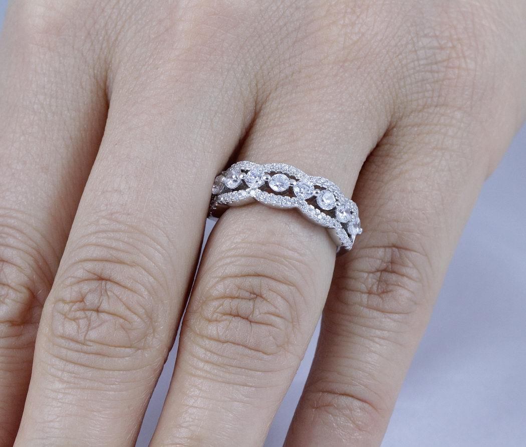 925 STERLING SILVER CZ HALF ETERNITY WEDDING BAND RING WOMEN’S SIZE 2.5-15 M3356
