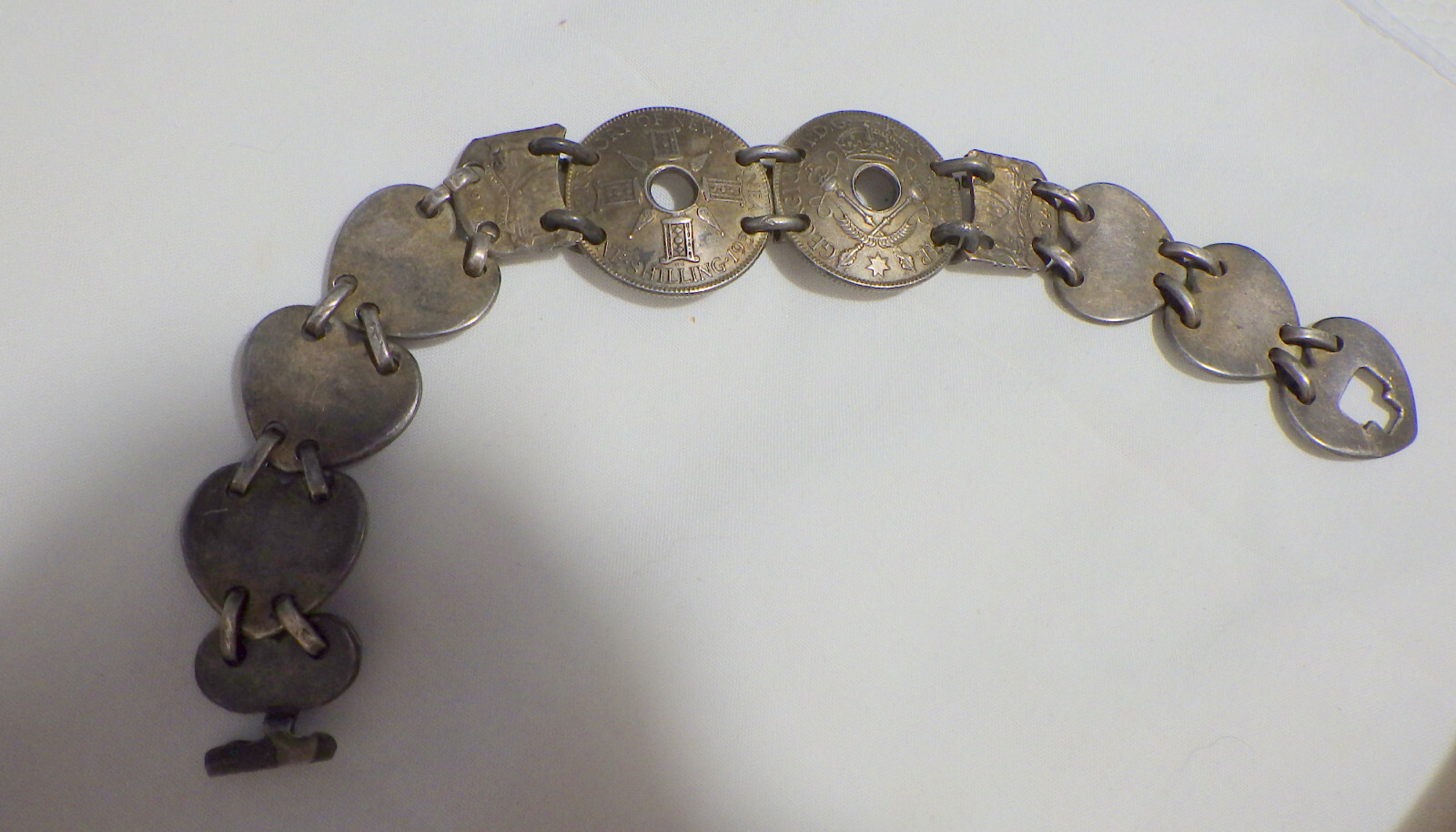 AUSTRALIAN COIN DESIGN BRACELET IN SILVER 7″ SHILLINGS FROM 30’S