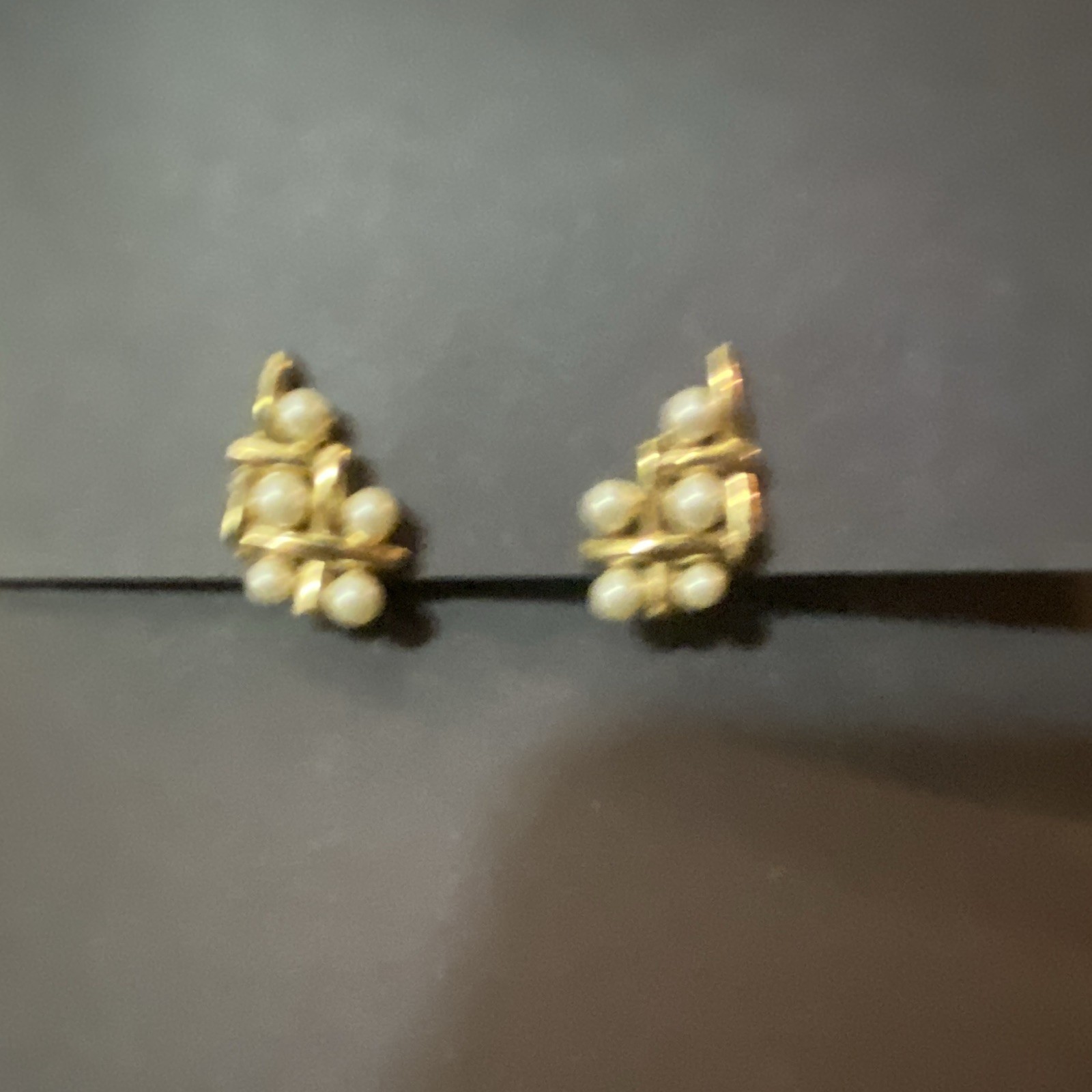 Vintage Trifari clip on earrings, pearl and gold tone