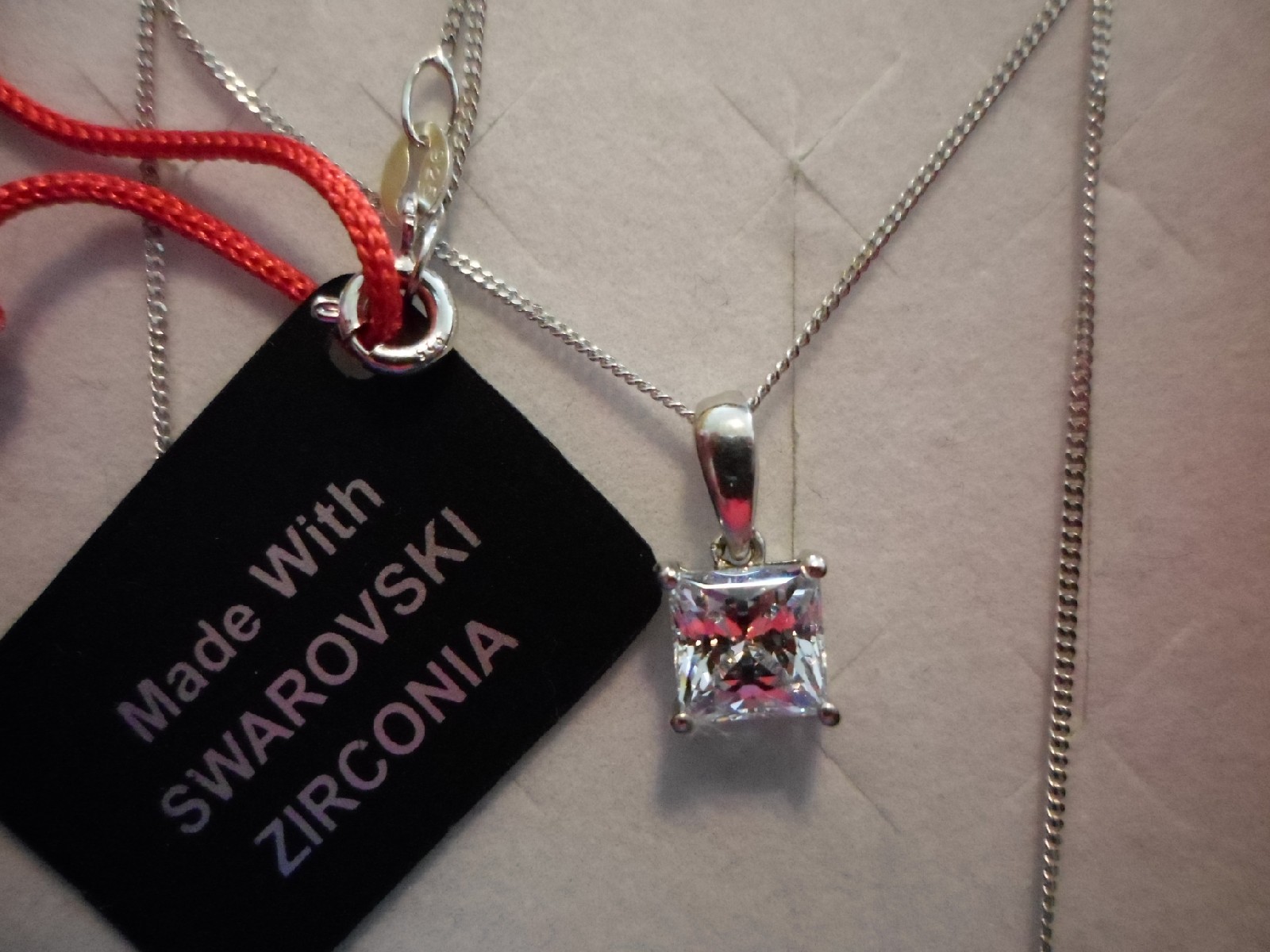 Swarovski Zirconia Square Solitaire Pendant in 925 Sterling w/20″ Chain-1.00 CTW