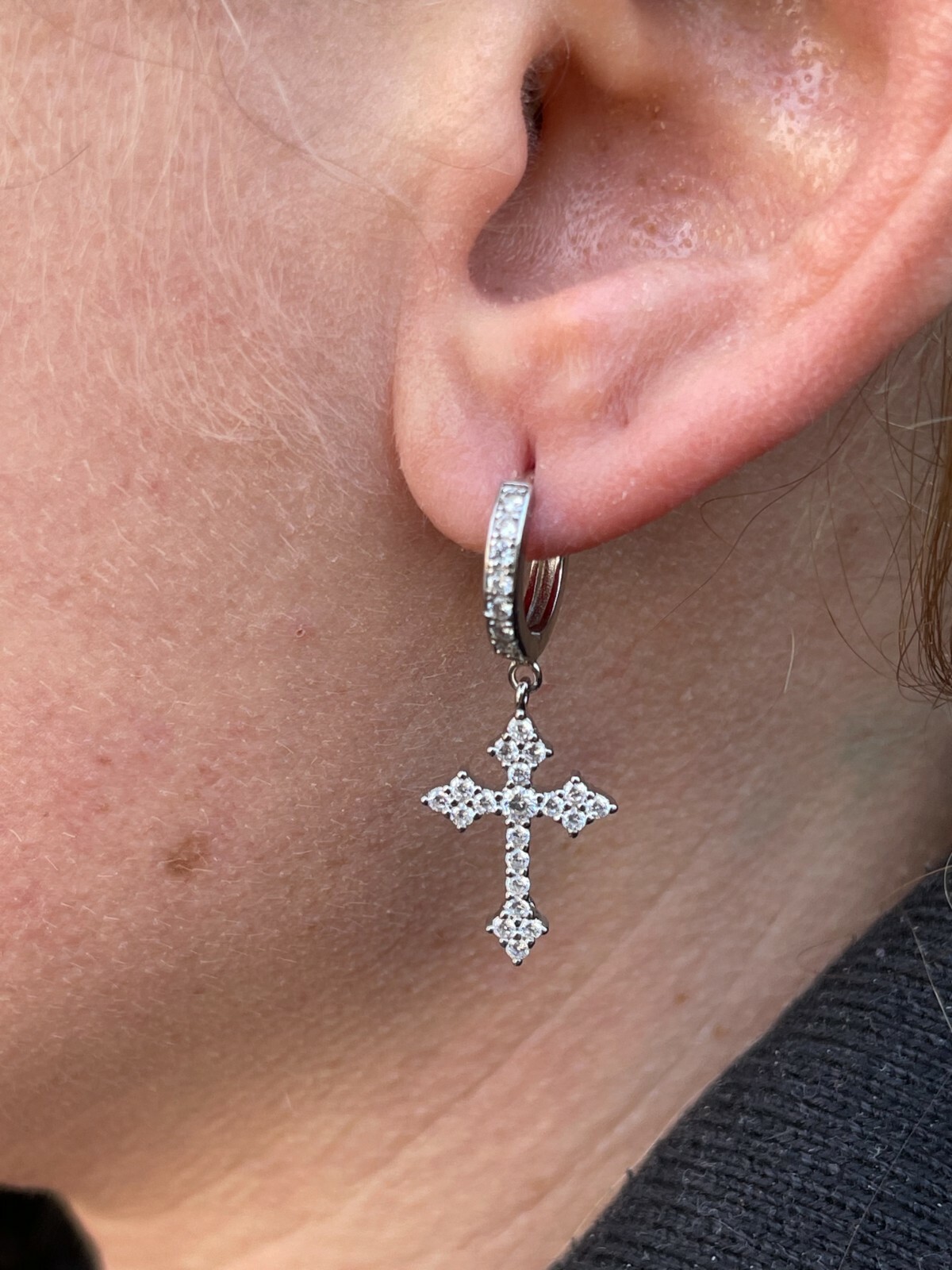 Real 925 Sterling Silver Men’s Ladies Dangle Cross Studs Earrings Iced Hip Hop