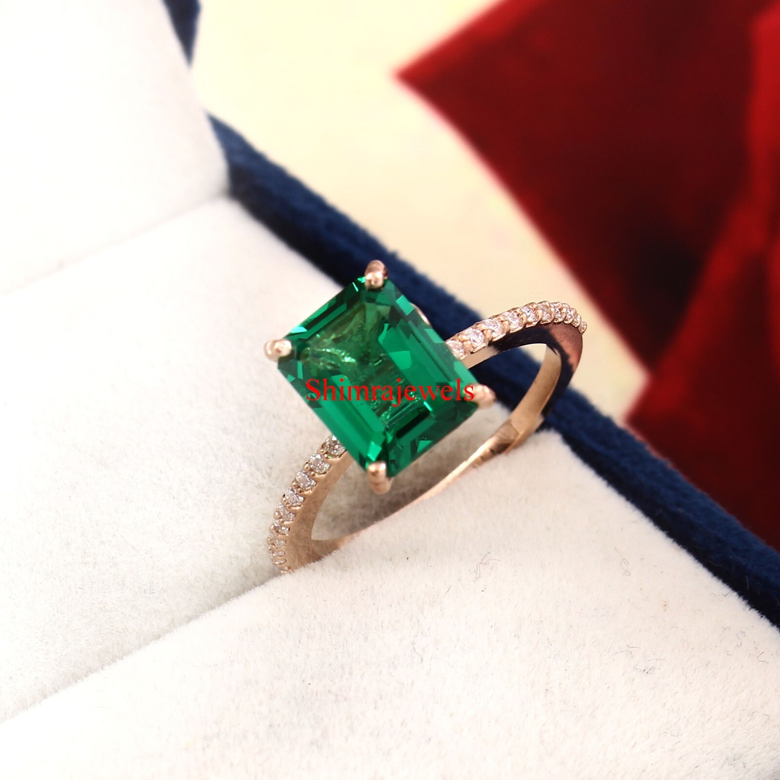 Lab Grown Emerald Gemstone With 18k Rose Gold Plated Silver Women’s Ring #1044