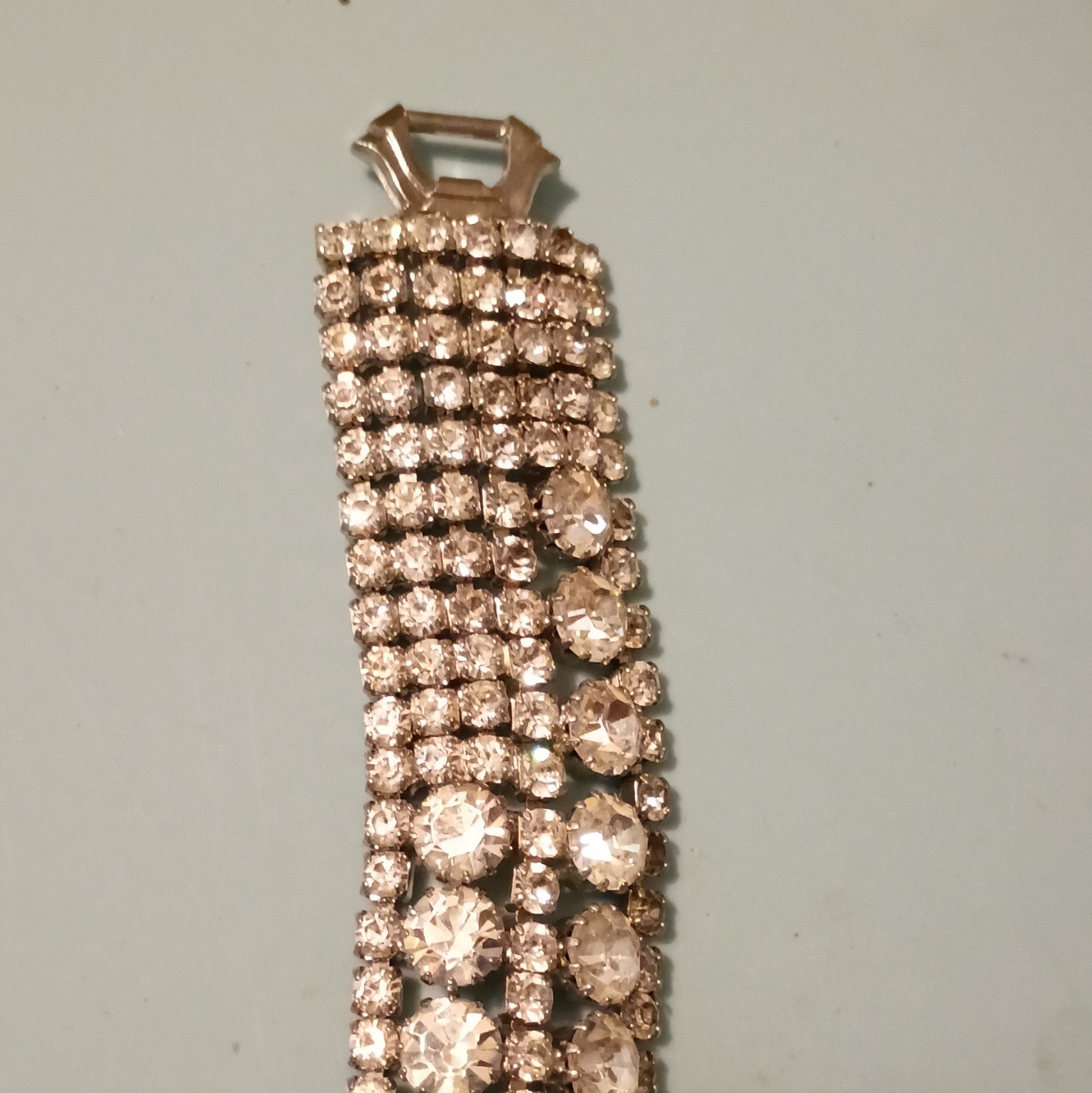 Vintage Weiss Signed Clear Rhinestone Wide Bracelet Multi Row Statement Bridal