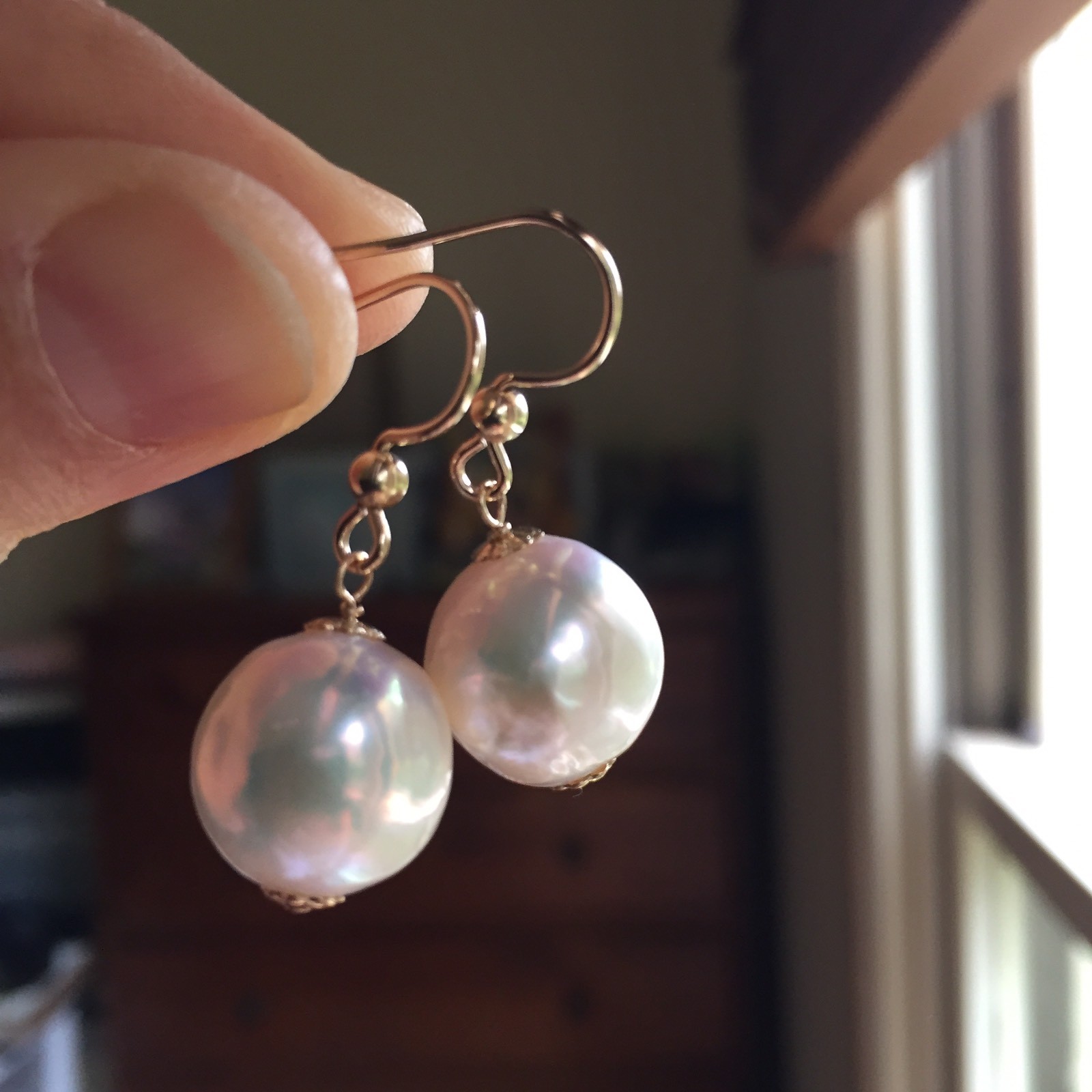 12-13mm Baroque Kasumi pearl 100% Natural White 14K Gold Filled earring 32mm E84