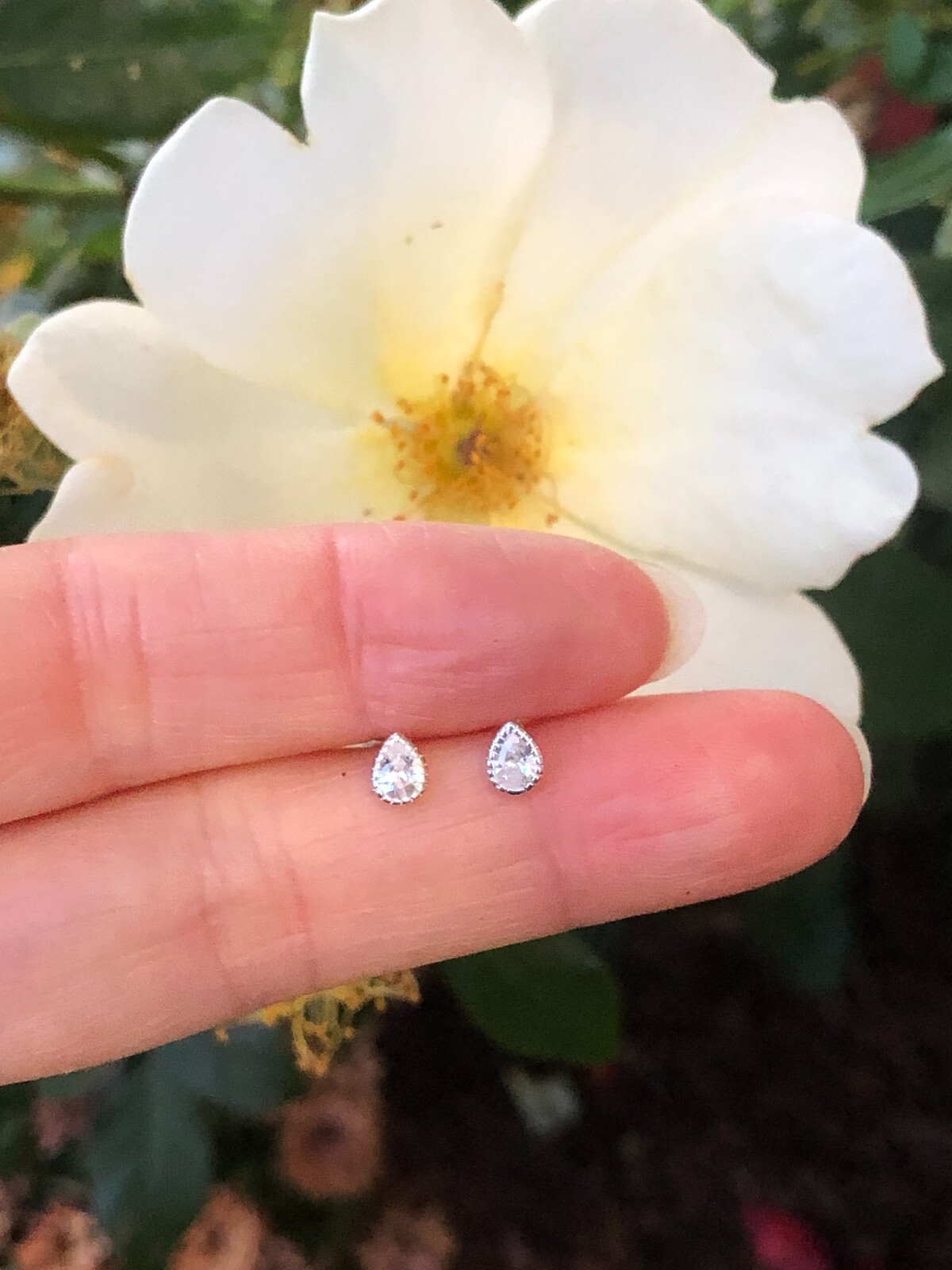 925 Sterling Silver CZ Teardrop Stud Earrings Women Girls Dainty Studs 4.5mm