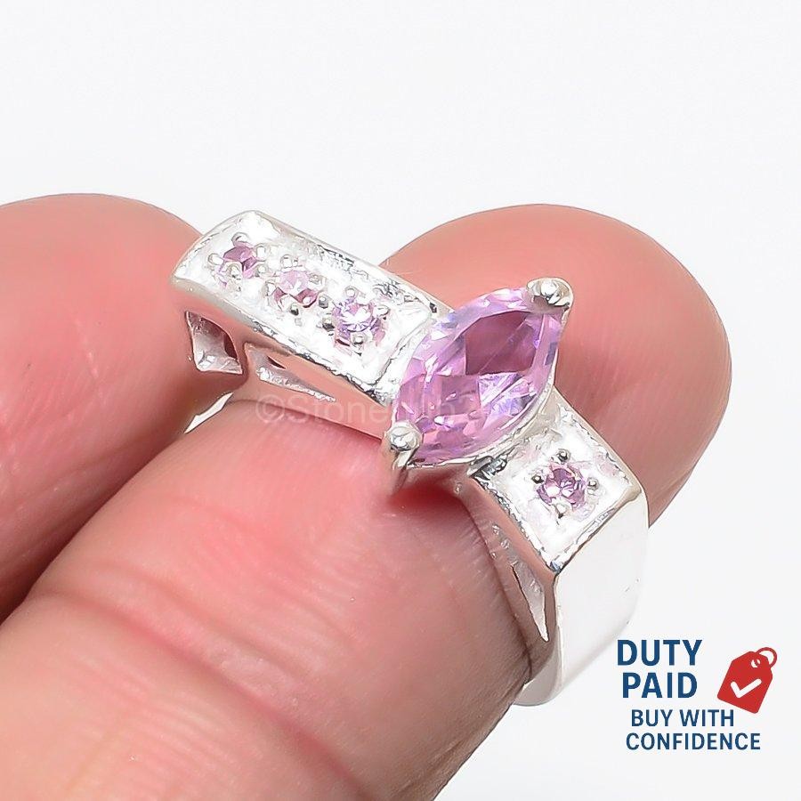 kunzite quartz Statement Channel Set Trendy Ring Jewelry Size 6 Sterling Silver