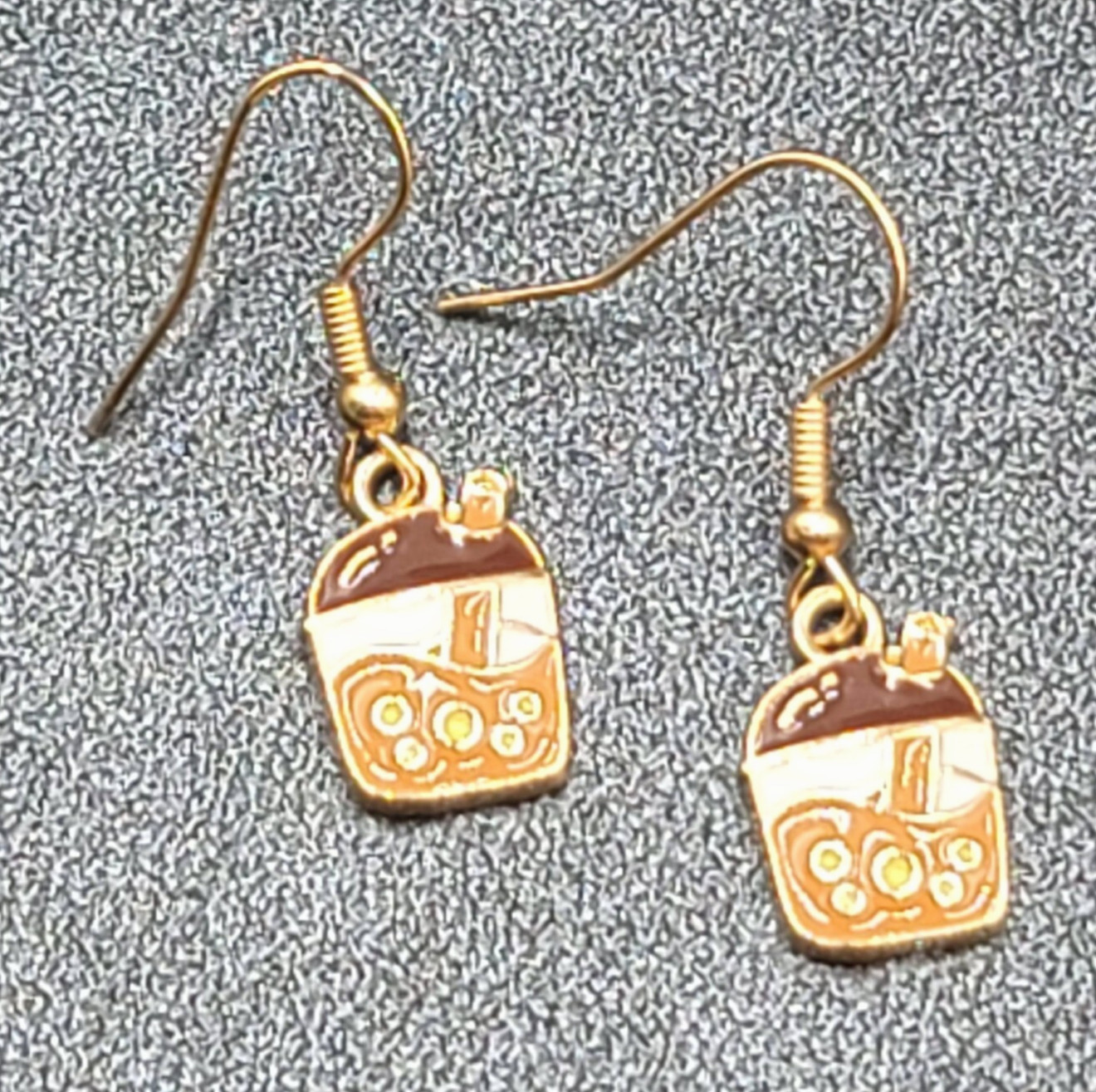 Boba Tea Pierced Earrings Gold tone Coffee Drink Dangle Enamel 1/2″