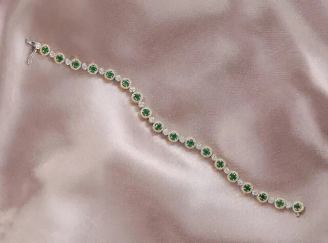 7 Ct Round Cut Simulated Emerald Women’s Tennis Bracelet 14K Yellow Gold Plated