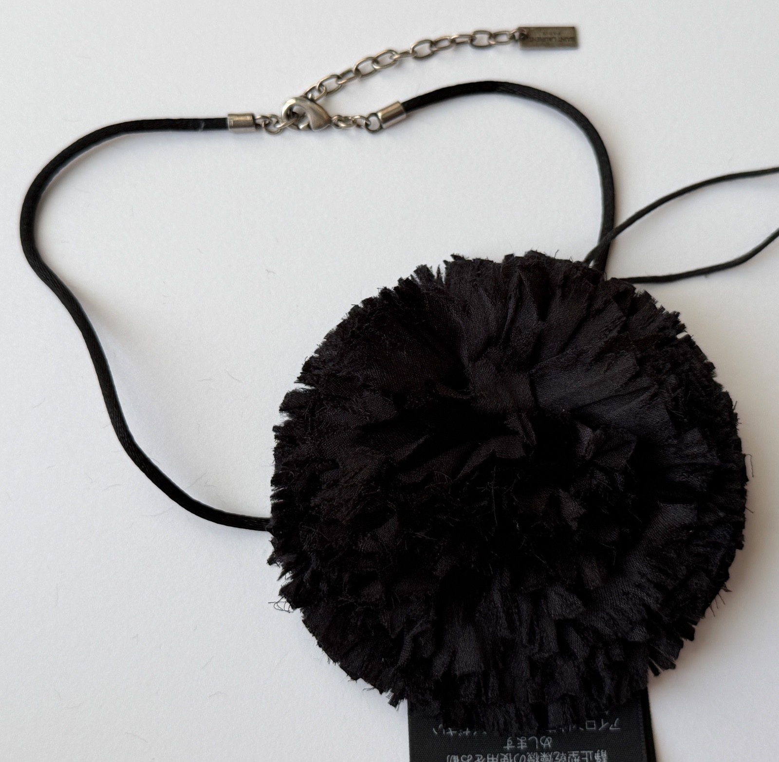 NWT Saint Laurent YSL Crumpled Silk Flower Jet Rose Runway Choker Necklace $1295