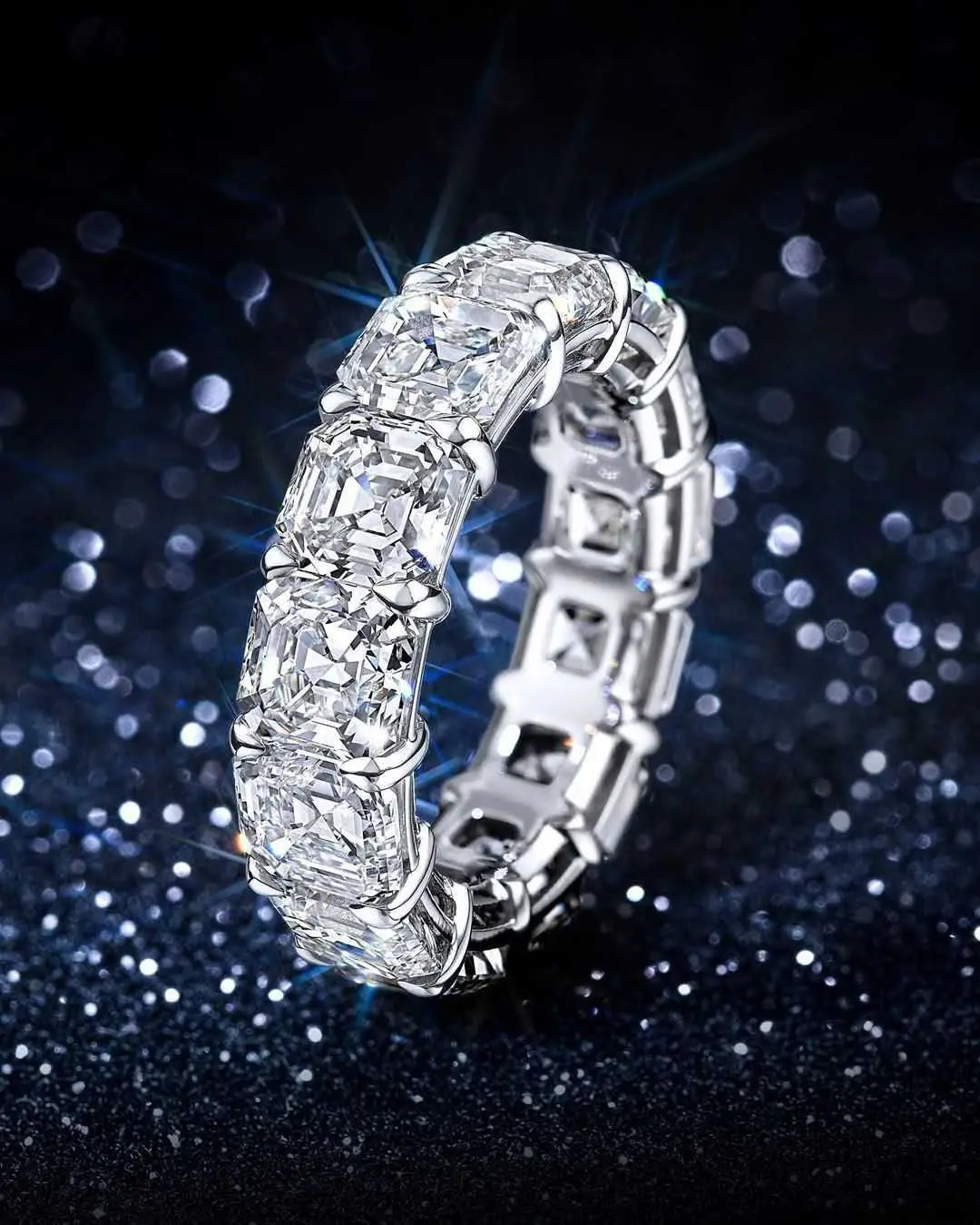 925 Sterling Silver Eternity Band Women Zircon Prong Setting Engagement Jewelry