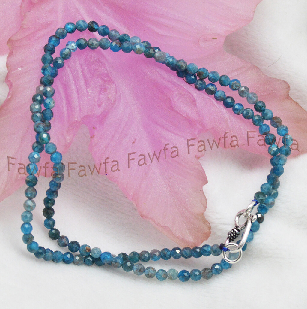 Genuine 3mm Faceted Natural Blue Apatite Round Gemstone Beads Necklace 16-30”