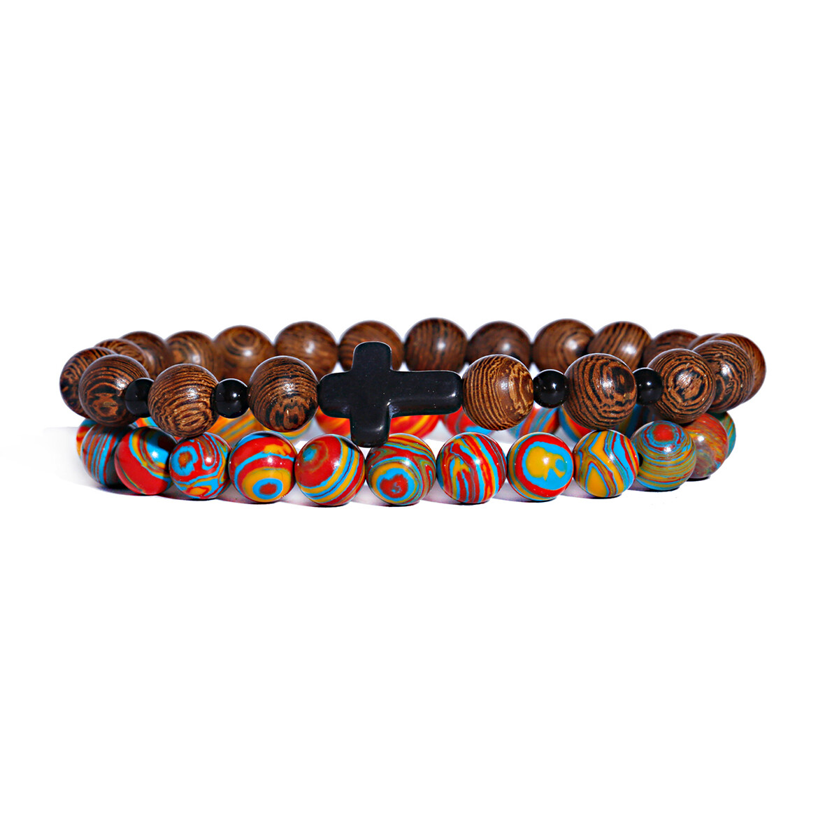 3PCS Men Women Natural Gemstone Handmade Wood 8mm Round Beads Stretch Bracelets