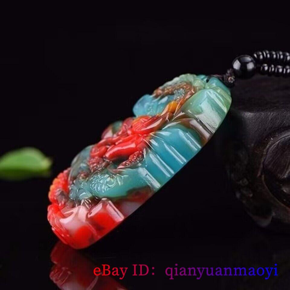 Jade Dragon Pendant Jewelry Real Man Colorful Gemstone Necklace Natural