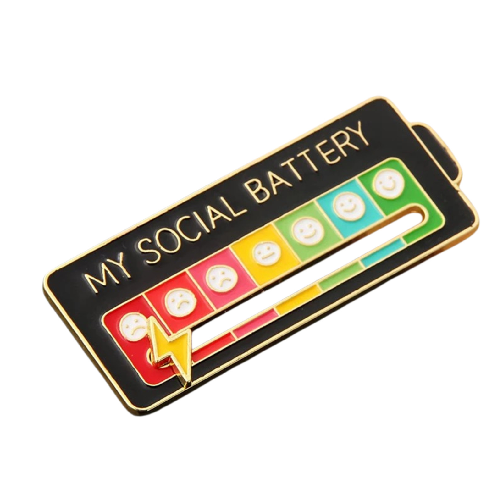 Funny Social Battery Slider Pin – 7-Mood Expression Badge, Cute Interactive Pin