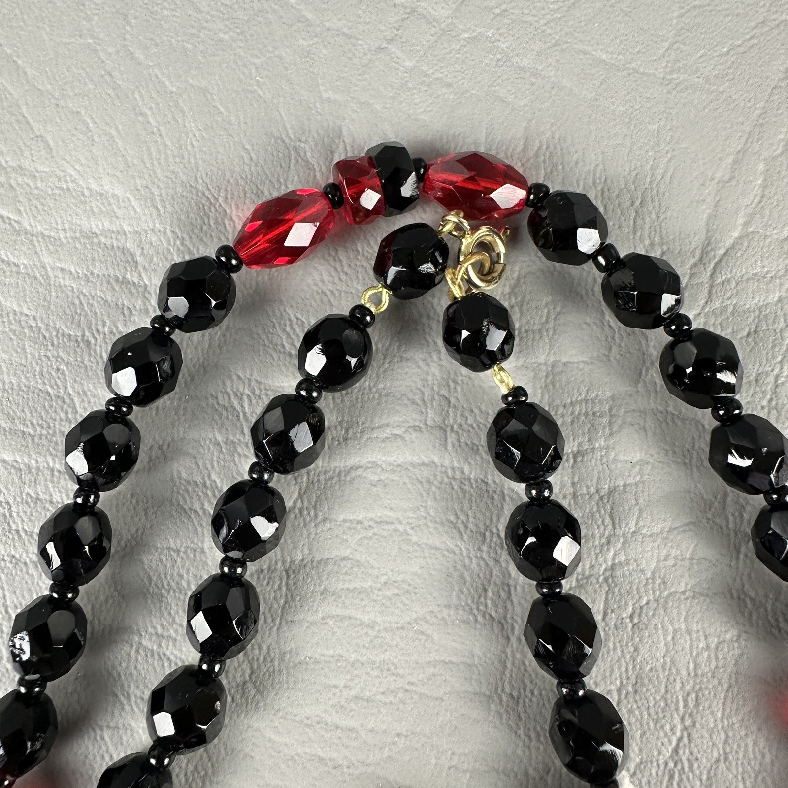 Vintage Bead Necklace Black Red Art Deco Style Long Acrylic 30″